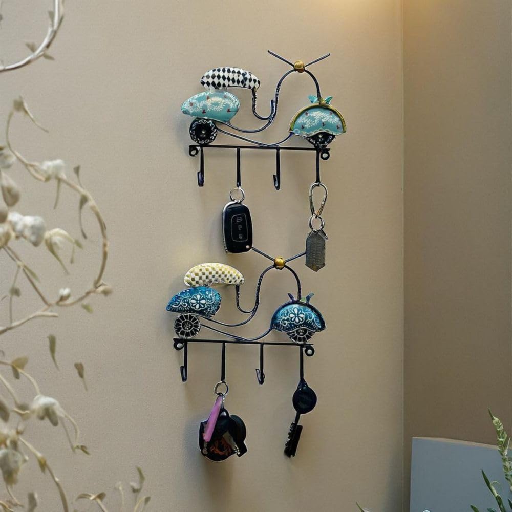 Handpainted Metal Key Holder - Unique Wall Decor -8