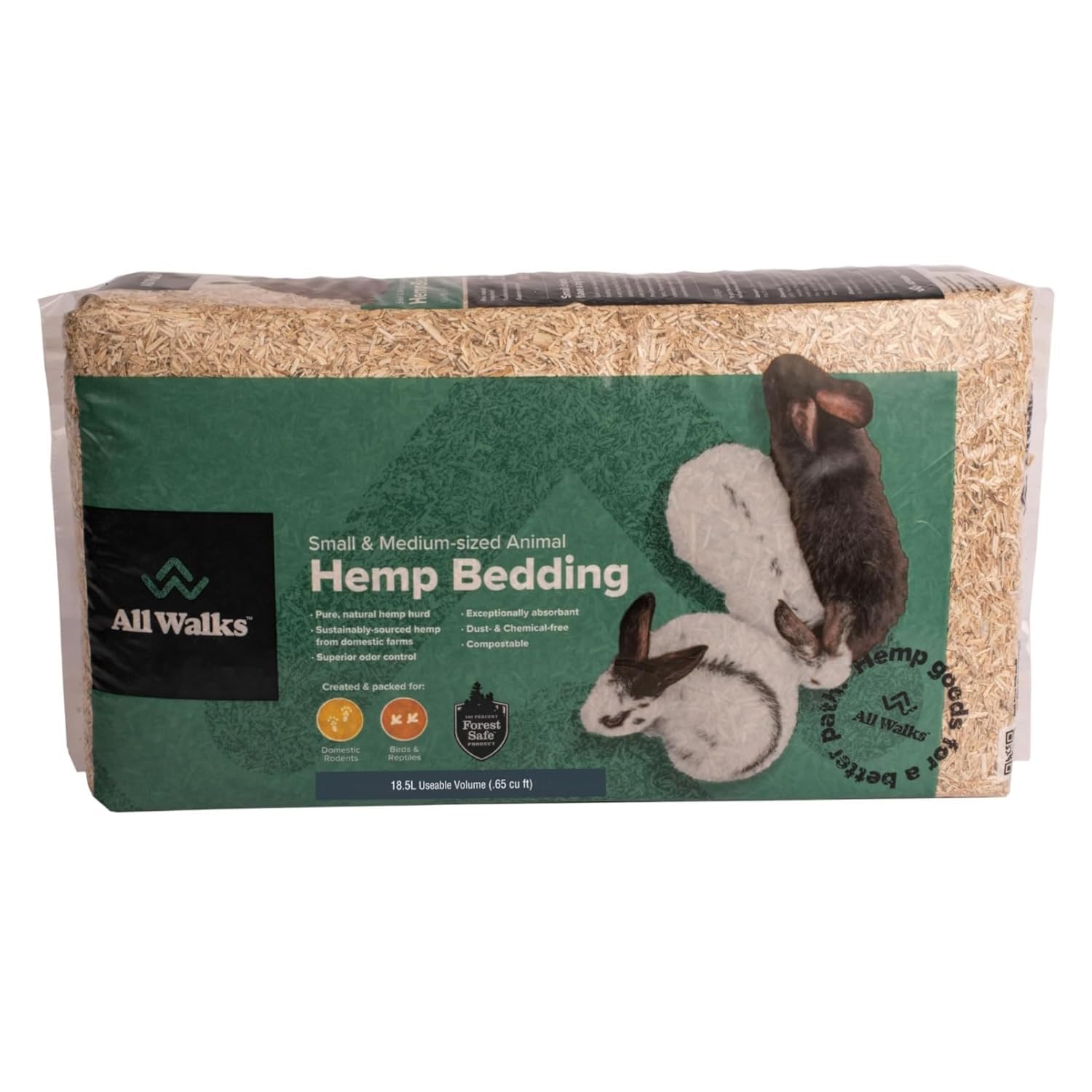 All Walks 18.5 Liter 100% Natural Hemp Bedding - Odor Control, Dust-Free, Chemical-Free, for Chicken Coops, Hamsters, Rabbits & Small Animals,