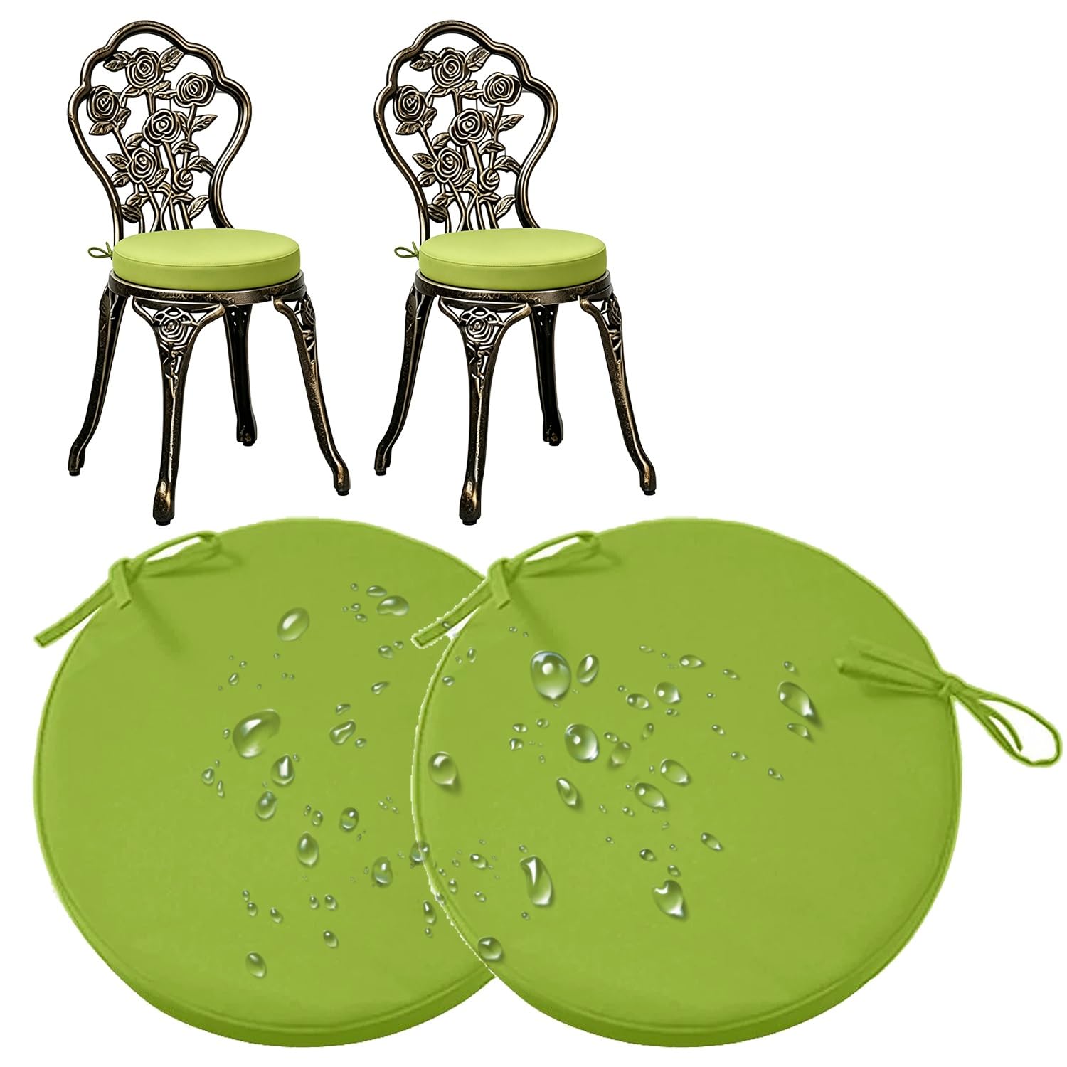 Set di 2 Cuscini Rotondi Esterno Giardino per Sedie Impermeabili con Fasce | Spessi 5 cm, Cuscini per Seduta Rimovibile con Cerniera, per Sedie da Terrazza(Frutta Verde,50x50x5cm)