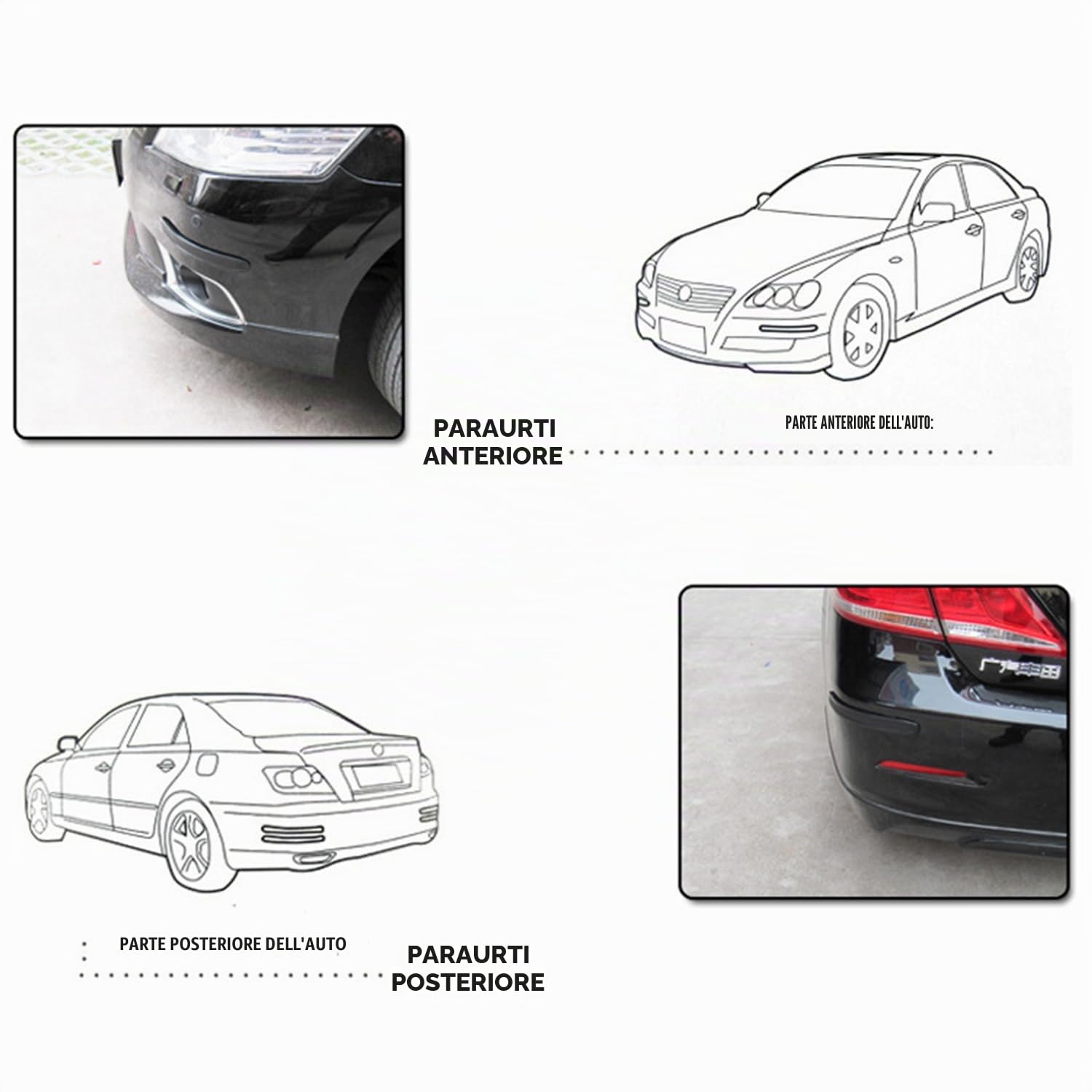 Confezione da 4 Adesivo per Strisce Antigraffio Protezione Antiurto per Paraurti Angolare in Gomma Universale Fasce Paracolpi per Auto Nastro di Protezione Antisfregamento