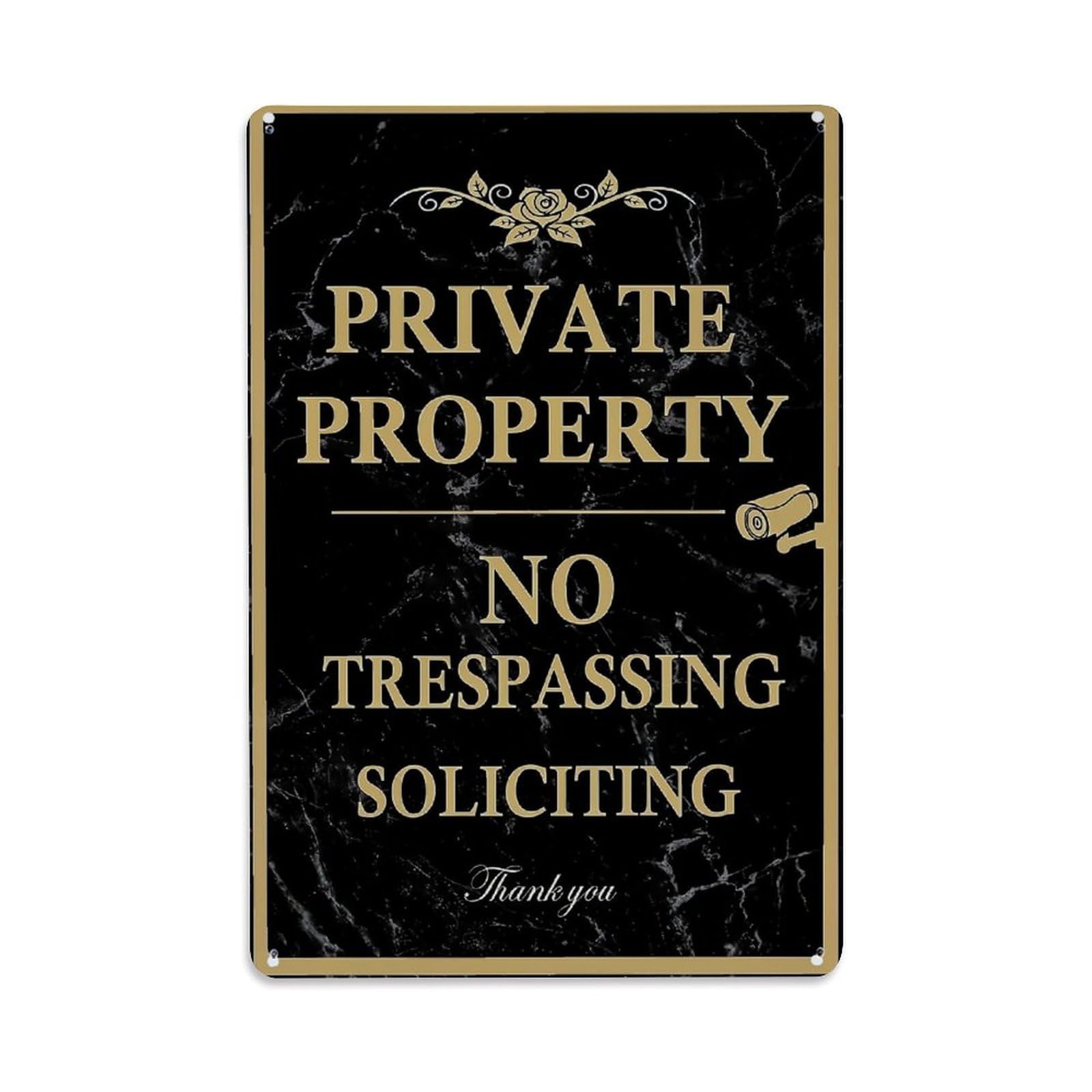 Jdfenggu Vintage Private Property No Trespassing Soliciting Thank You Retro Metal Tin Sign, Decor Art Poster For Bar, Home, Man Cave, Kitchen, Laundry Room Gift 8X12inch