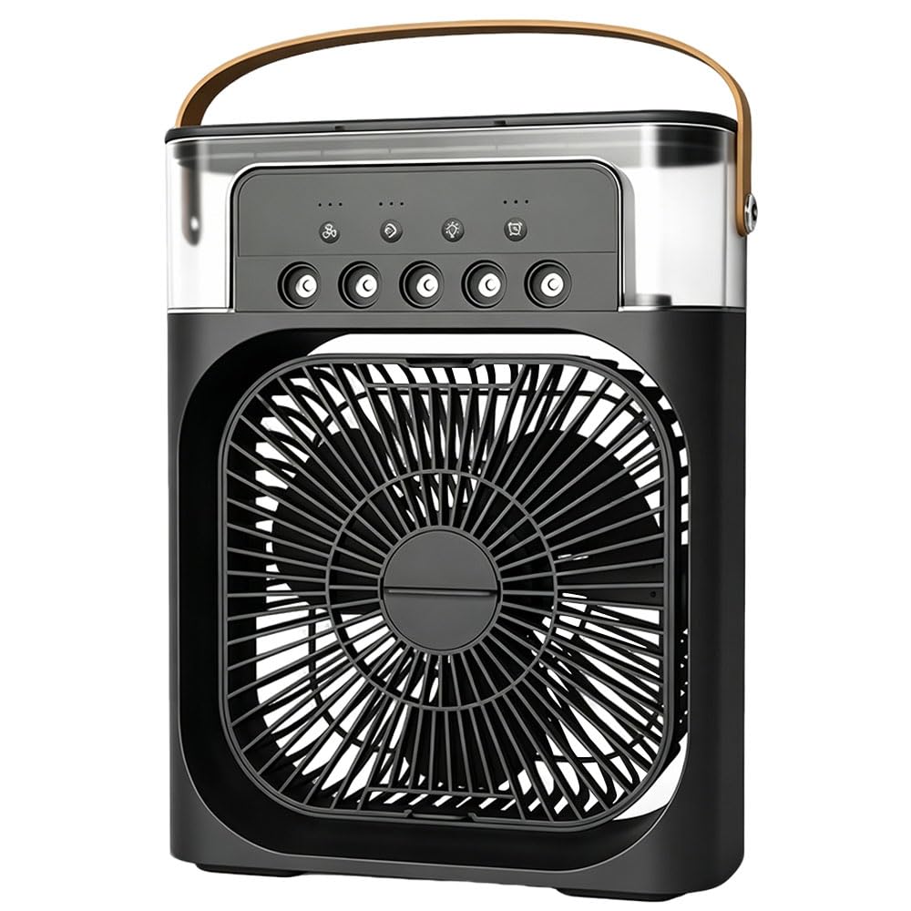 Foreverup 3 w 1 Air Cooler, przenośna chłodnica powietrza, USB przenośny klimatyzator z 3 prędkościami i trybem spryskiwania, zbiornik na wodę 600 ml, timer, LED 7 kolorów, do domu, biura, sypialni
