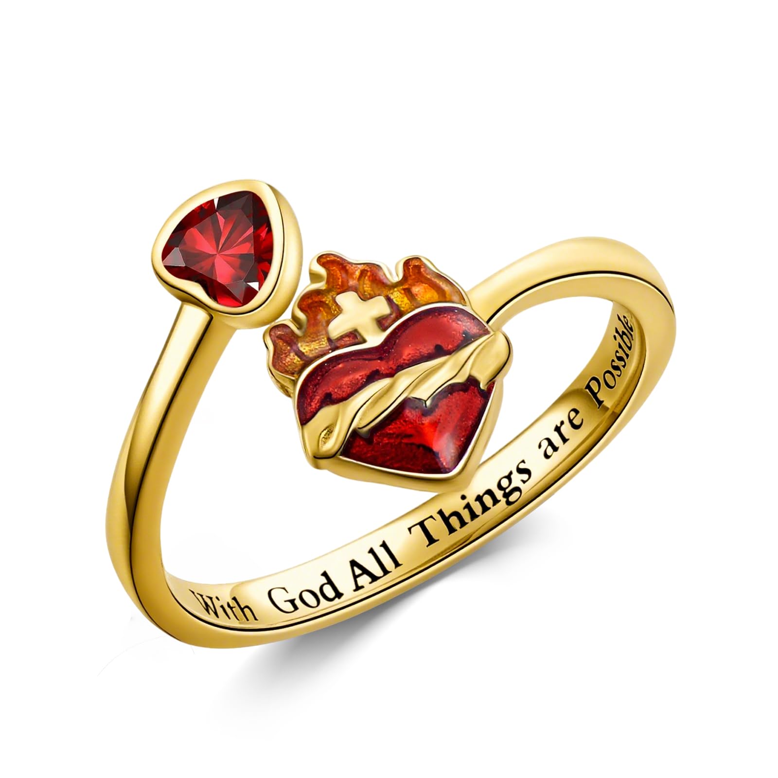 Anillo de corazón de plata de ley 925, anillo abierto ajustable de oro/negro/oro blanco, cruz de Jesús, anillos cristianos para mujeres y niñas, regalos de Navidad, Einheitsgröße, Plata de ley