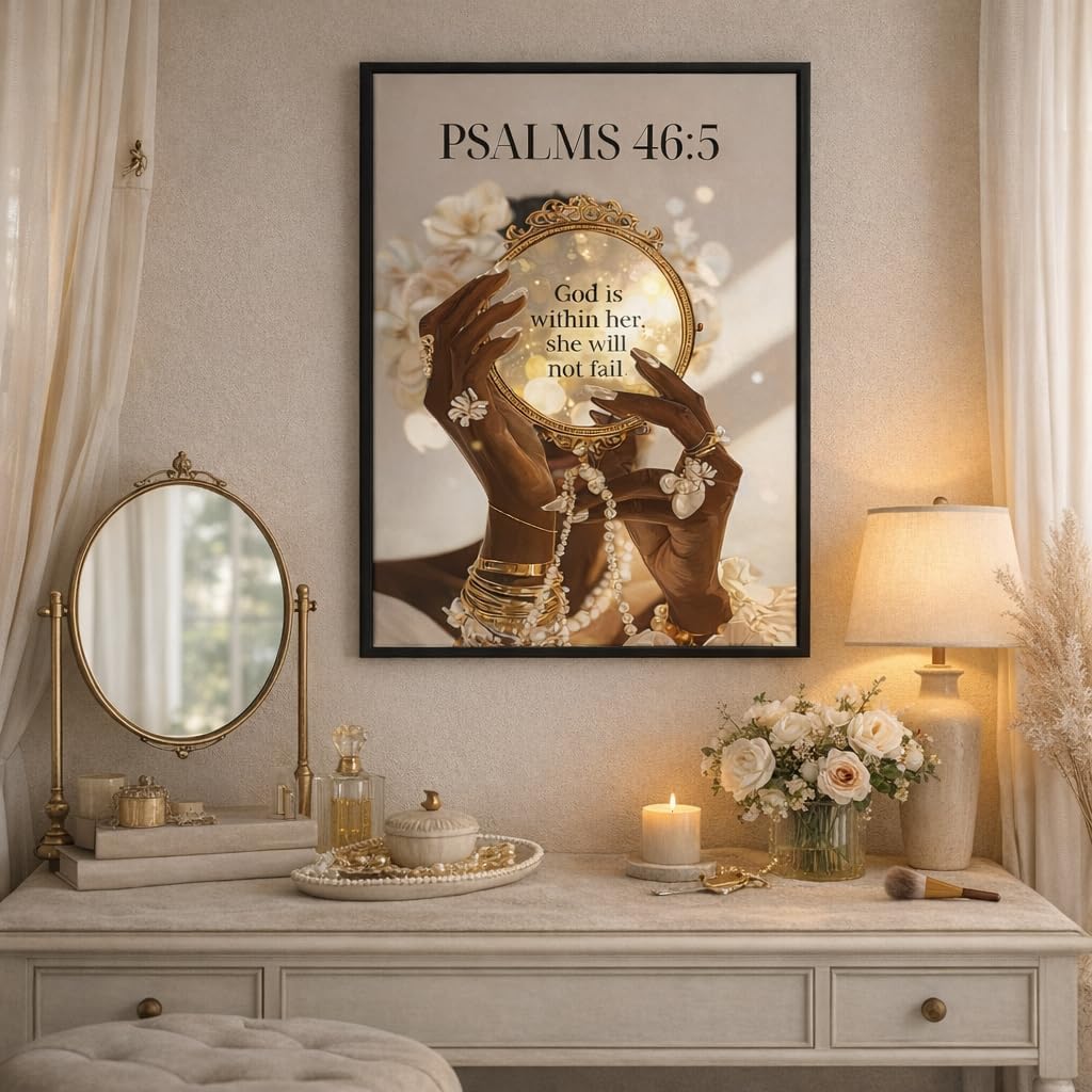 Framed Black Girl Wall Art African American Woman Decor Trendy Abstract Black Girl Painting Picture Christian Canvas Fashion Religious Scripture Poster Print for Bedroom Living Room 16x24 Inch