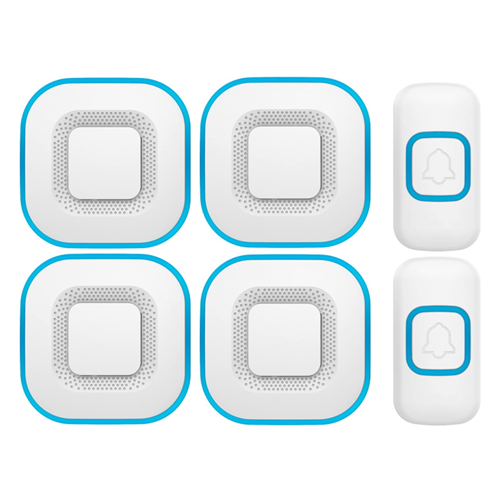 Carillons de Porte sans Fil, sonnettes de Porte étanches Longue portée 1000 pi/300 m, 4 récepteurs enfichables, 2 Boutons poussoirs, Flash LED, 4 Niveaux de Volume, 38 mé,Blanc