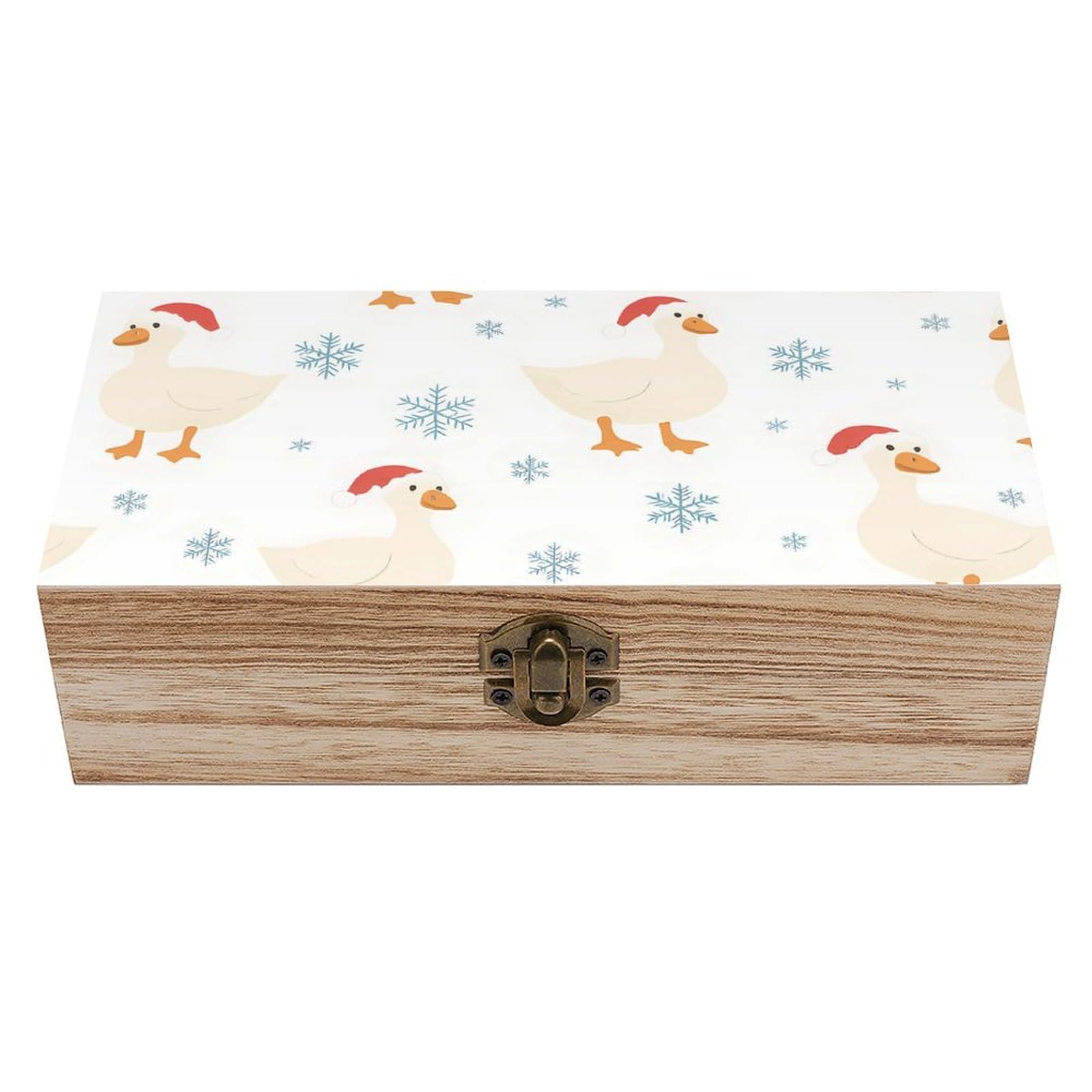 Oudrspo White Christmas Duck & Snowflake Retro Wooden Storage Box Keepsake Jewelry Decorative Art Storages Box Gift Boxs