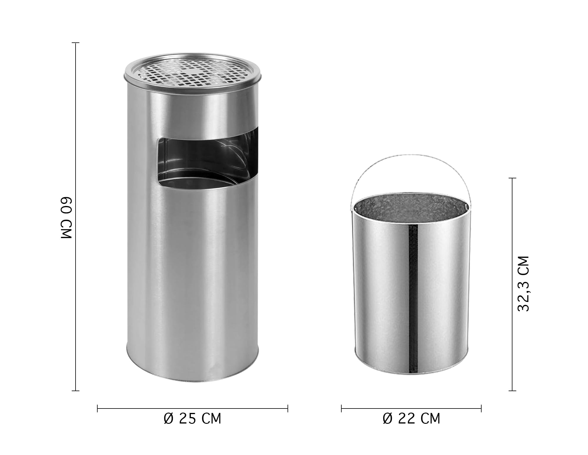 Posacenere 2 in 1 da Terra in Acciaio Inox per Esterno con Gettacarte Rotondo O Rettangolare con Secchio Cestino Professionale Gettacarte Spazzatura Casa Ufficio Bar Ristoranti - Mod1Grigio