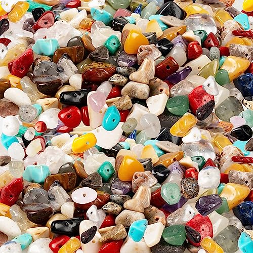 Big Natural Chip Stones for Bracelet - 250pcs 7mm to 12mm Large Multicolored Crystal Gemstones Hole Drilled DIY Beads for Crafts Bracelet Necklace Earrings Beads Jewelry Making DIY Art Craft by OuMuaMua - Used condition - US$8.09