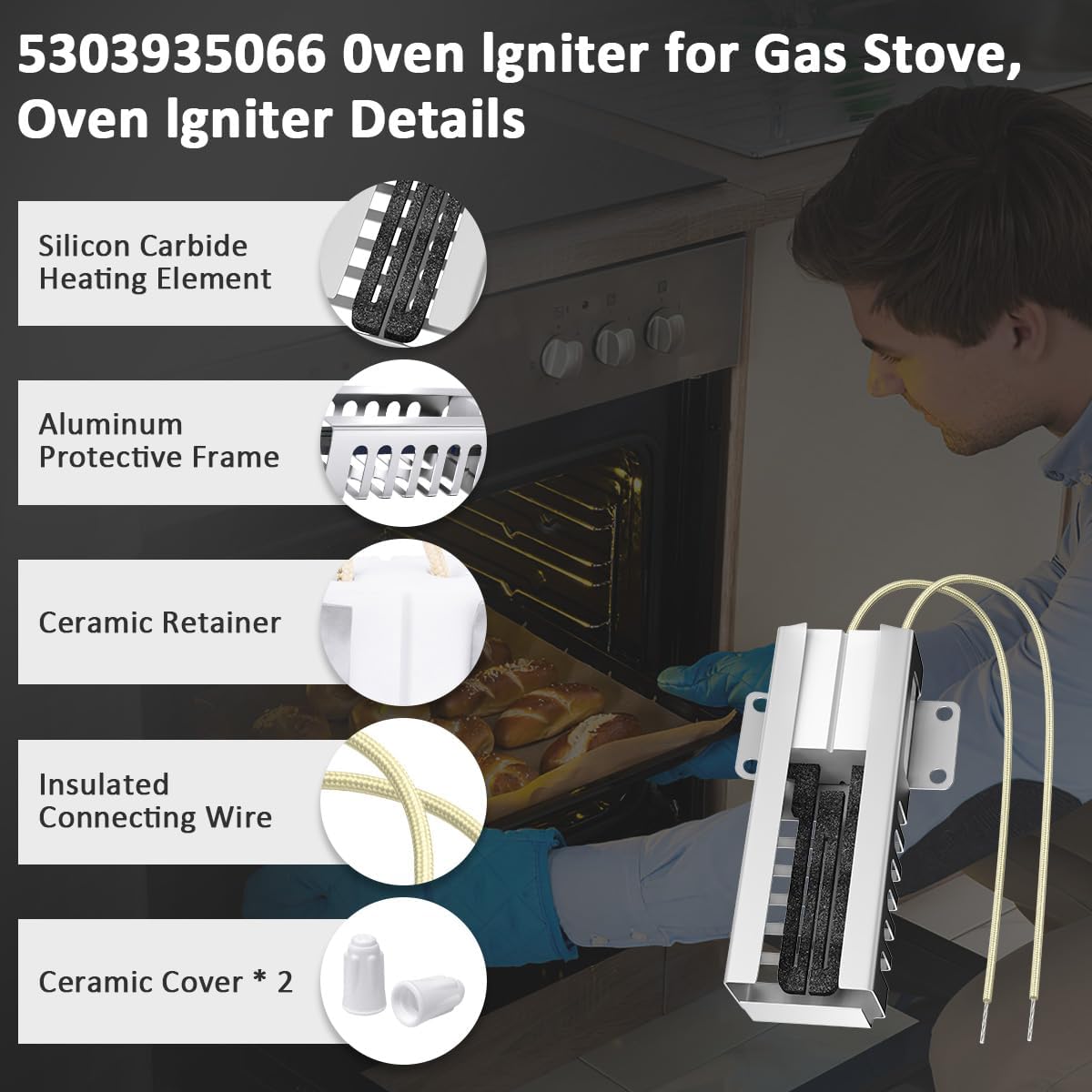 Flat Oven Igniter WB2X9998 Replacement for GE Hotpoint Frigidaire Whirlpool Maytag Kenmore LG Range Stove Burner
