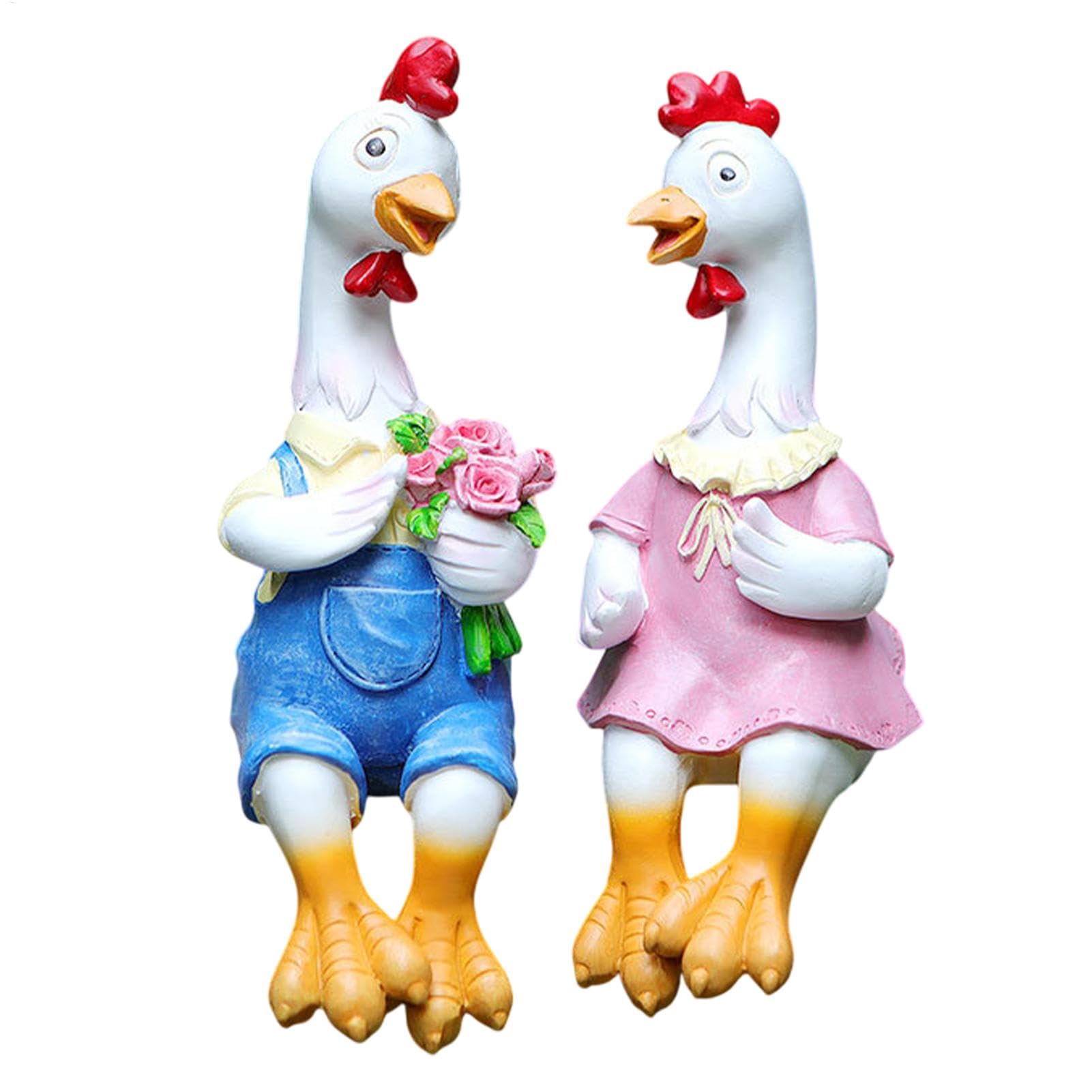 Estatuas de jardín de pollos para parejas, escultura de pollo sentado de resina para el salpicadero del coche y el patio, estatua decorativa de los amantes de los pollos de dibujos animados para el | resina para el salpicadero del coche y el patio, estatu