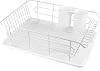 Pearl Metal Aldeo HB-3466 Metal Dish Drying Rack with Tray that Drains Water, Horizontal Placement, White