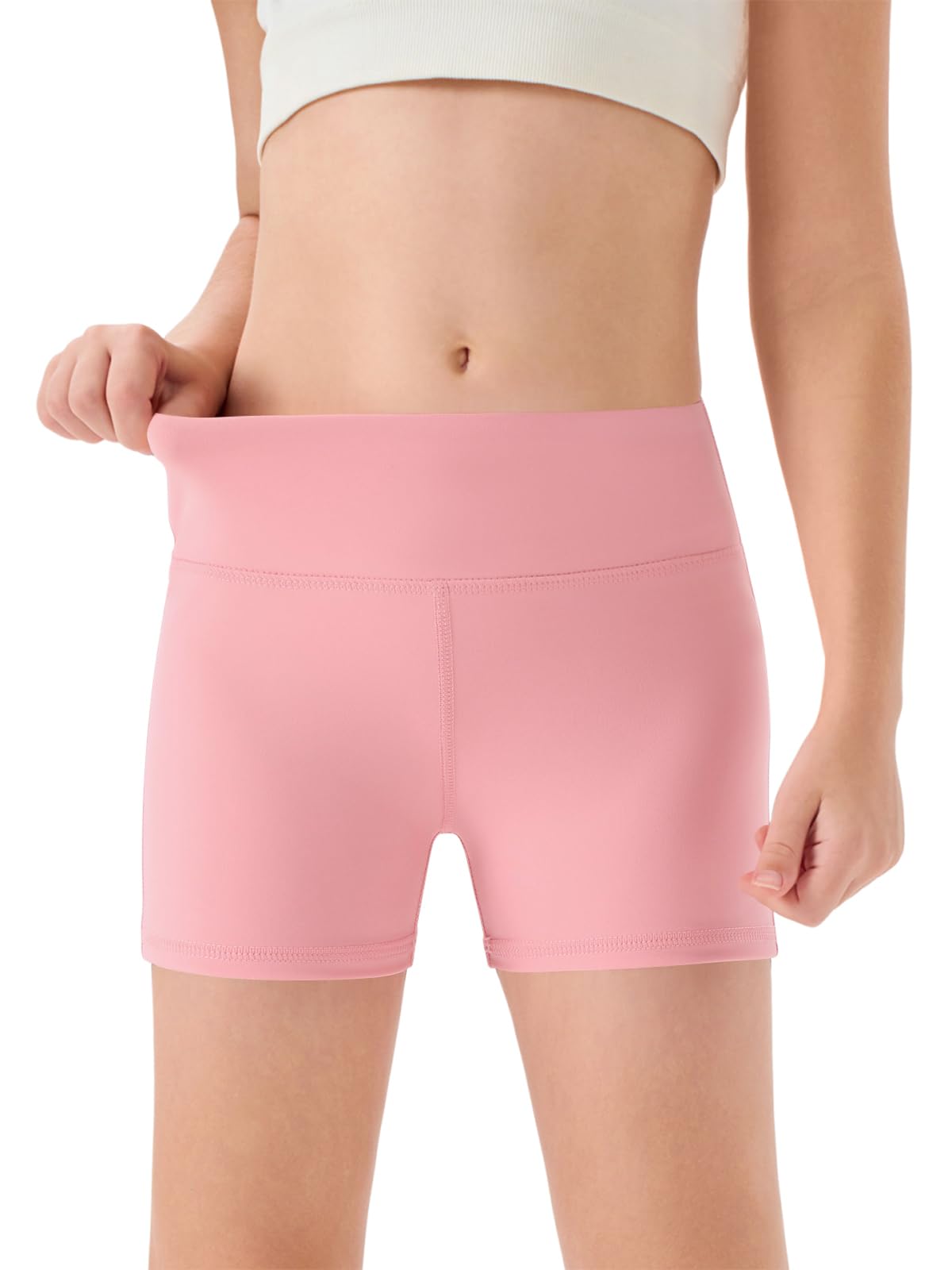 Haloumoning Mädchen Shorts Sommer Kurze Leggings Kinder Einfarbig High Waist Radlerhose Yoga Tanz Gym Sportleggings Unter Rock Kurz Hose 5-14 Jahre, Rosa, 11-12 Jahre