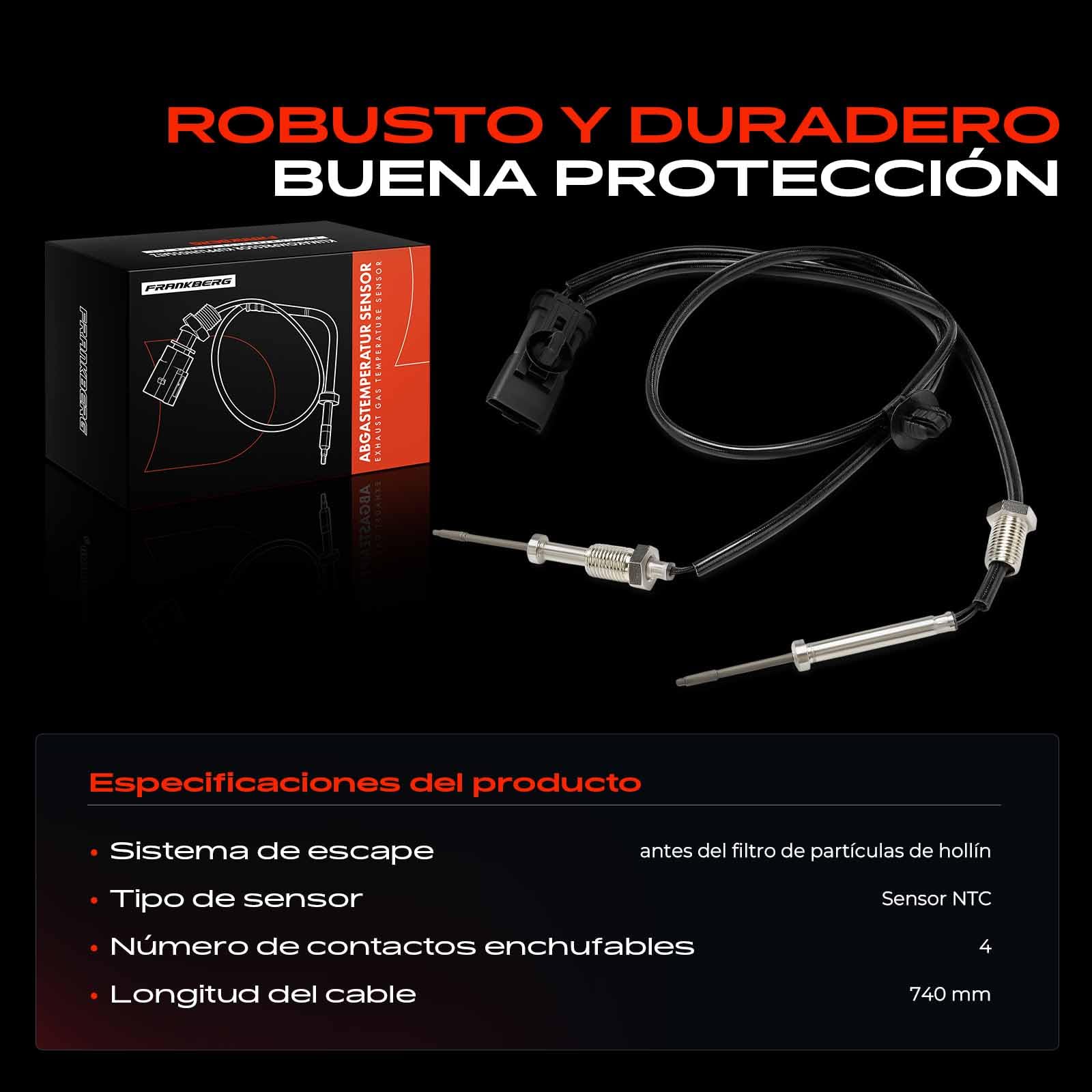 Frankberg Sensor de temperatura de gases de escape 4-Polos Compatible con Berlingo EC ER Rifter 3008 SUV M4 MC MJ MR 308 SW II L4 LC LJ LR LX Corsa F P2JO Replace# 9812376480