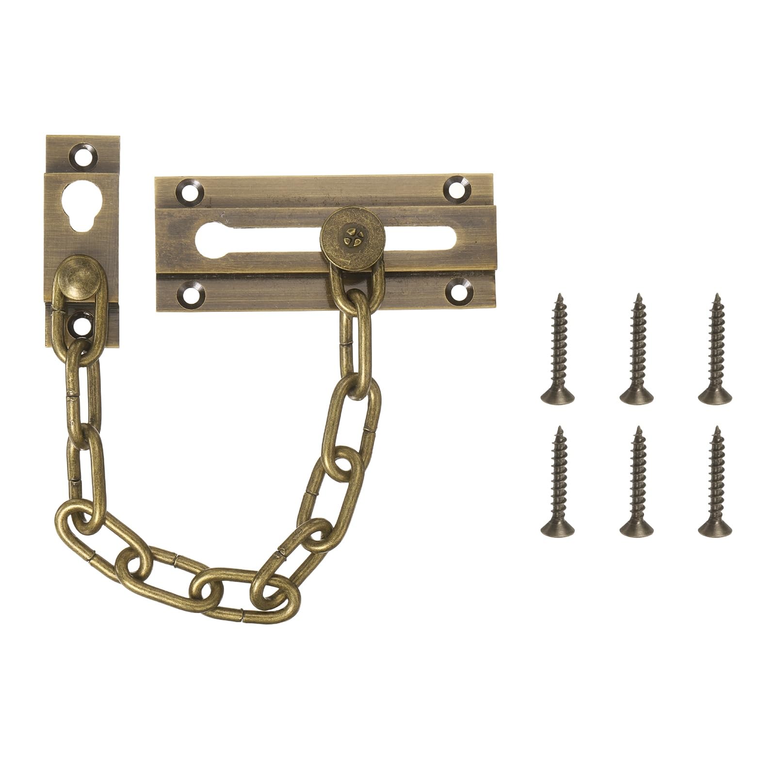 Cerradura de cadena de puerta en bronce con tornillos para una seguridad resistente en el hogar
