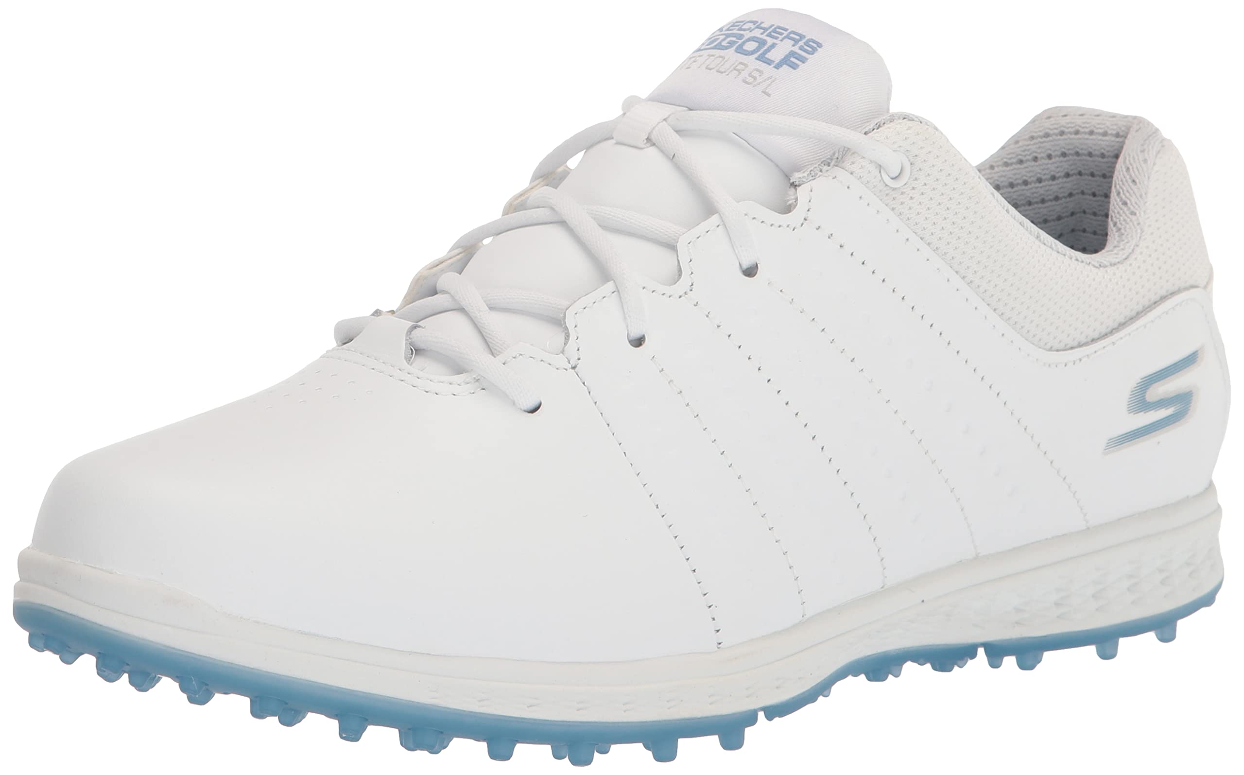Skechers Women's Go Elite Tour Sl Waterproof Spikeless Golf Shoe, White/Blue, 6.5