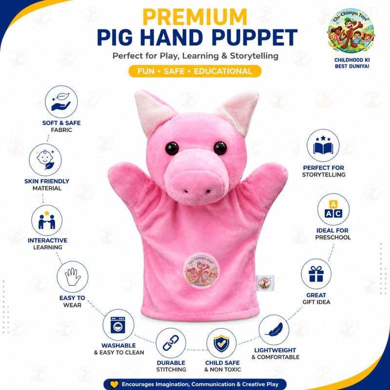 Image of Pig Puppet Soft Hand Puppet for Kids Role Play Storytelling Educational Toy