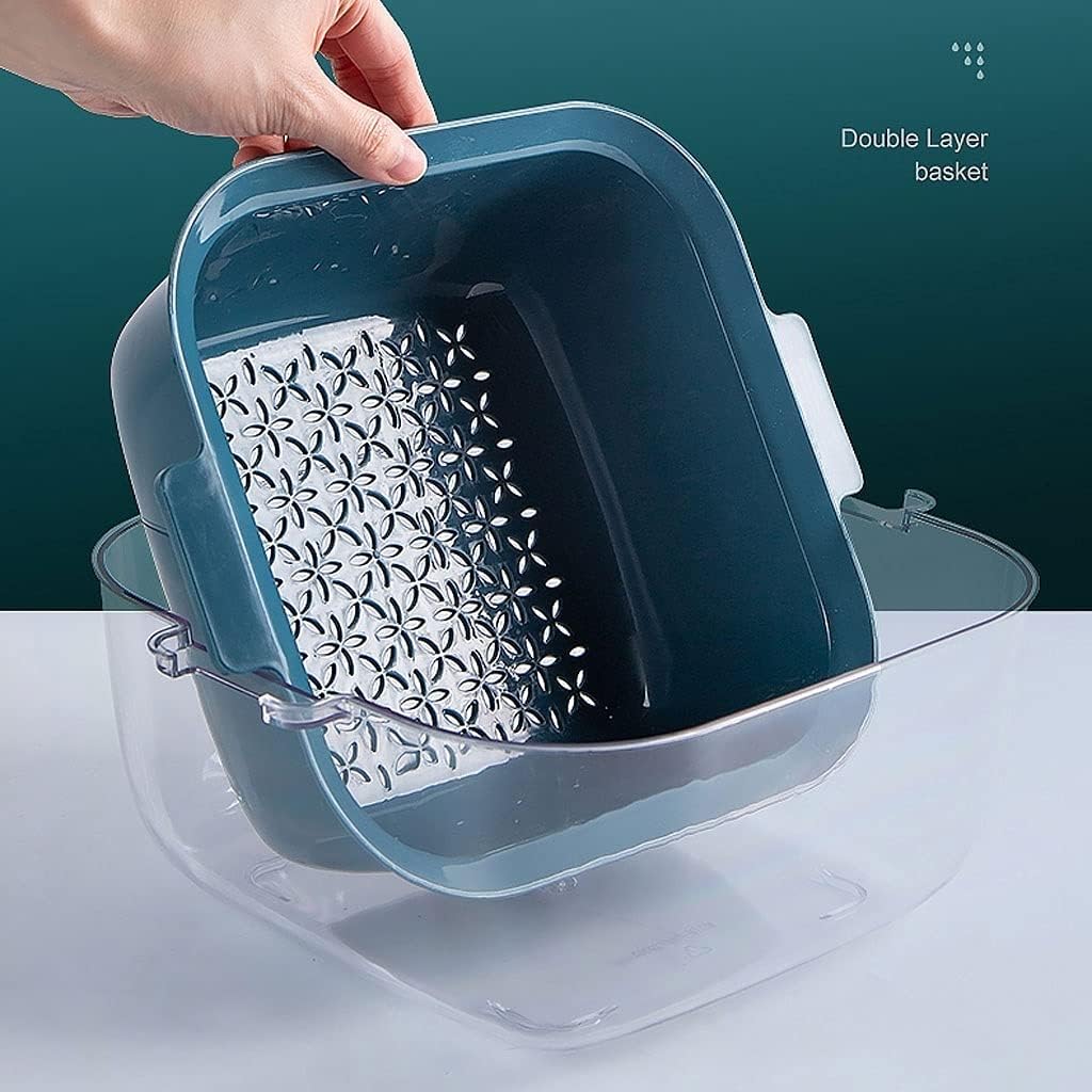 Draining Rack 2 in 1 Kitchen Colander Strainer Bowl Plastic Double Drain Basket Bowl Detachable Storage Basket for Washing Fruit Vegetable Drainage Rack(B)