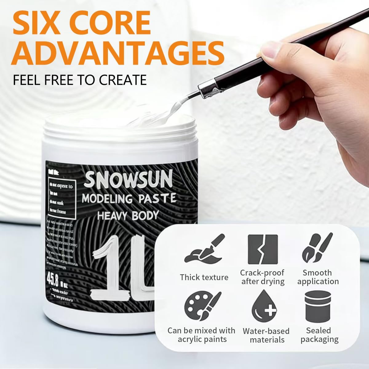 SNOWSUN Texture Paste 1000ML - Heavy Body Modeling Gel for Canvas Painting, DIY Crafts, Wall Art - Create 3D Effects, Thick Impasto, Decorative Relief - White Acrylic Medium (42.4 Oz/1400g)