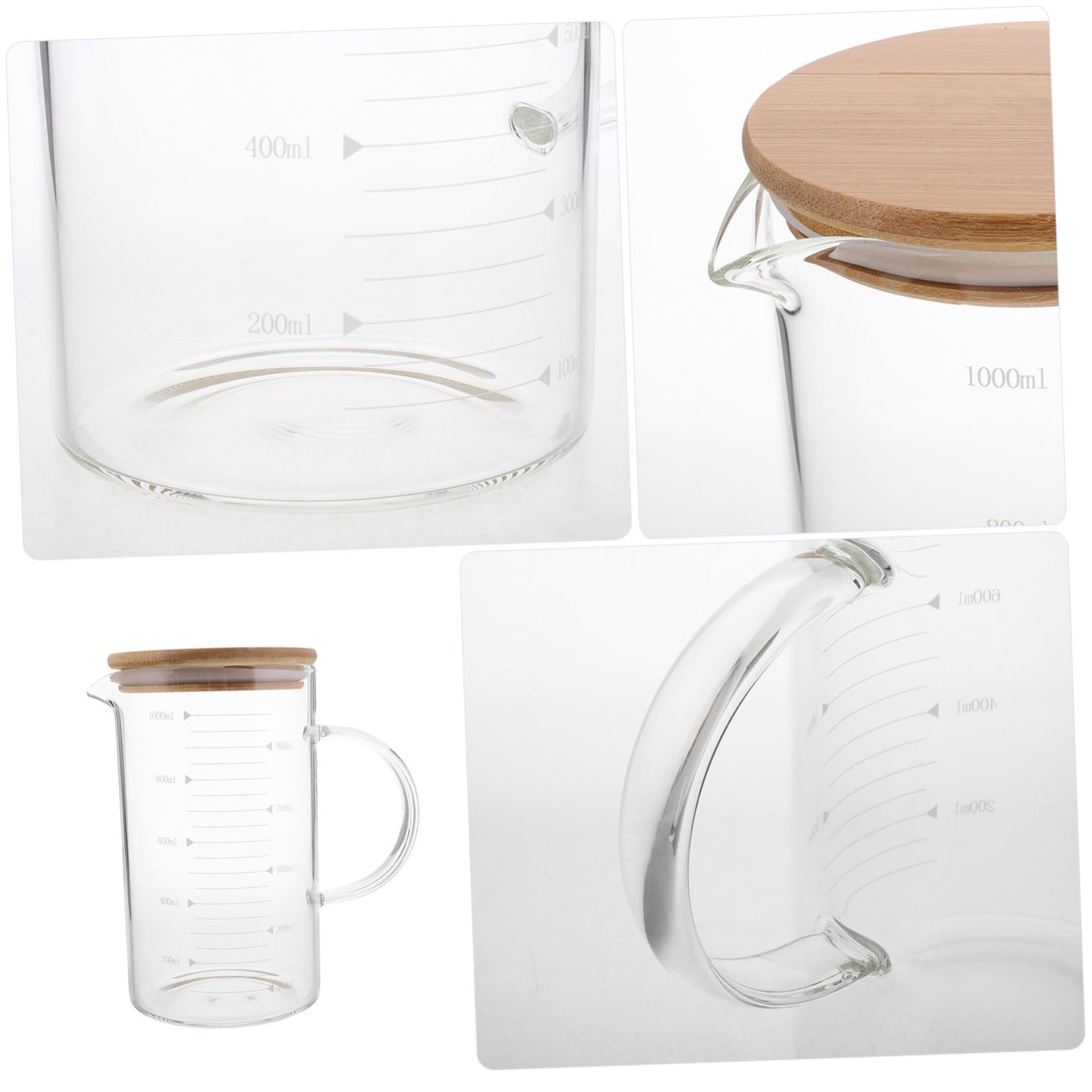 Verre Doseur en Verre 1000ml avec Couvercle et Poignée, Graduations Claires, Design Élégant, pour Usage Quotidien Cuisine