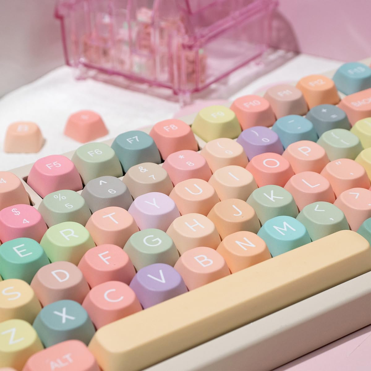 MOA Profile Keycaps,PBT Rainbow Candy Keycaps, 127 Keys Dye-Sublimation Cute Custom Keycap Set with Keycap Puller for Cherry Gateron MX Swithes Mechanical Keyboards