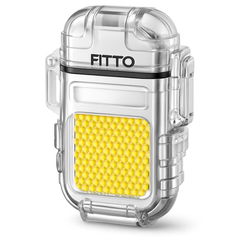 FITTO USB Rechargeable Electric Torch Lighter – Dual ARC Windproof Plasma Lighter, Transparent, Waterproof, Flameless, Eco-friendly, and Safe for Camping, Outdoor Activities, and Indoor Use