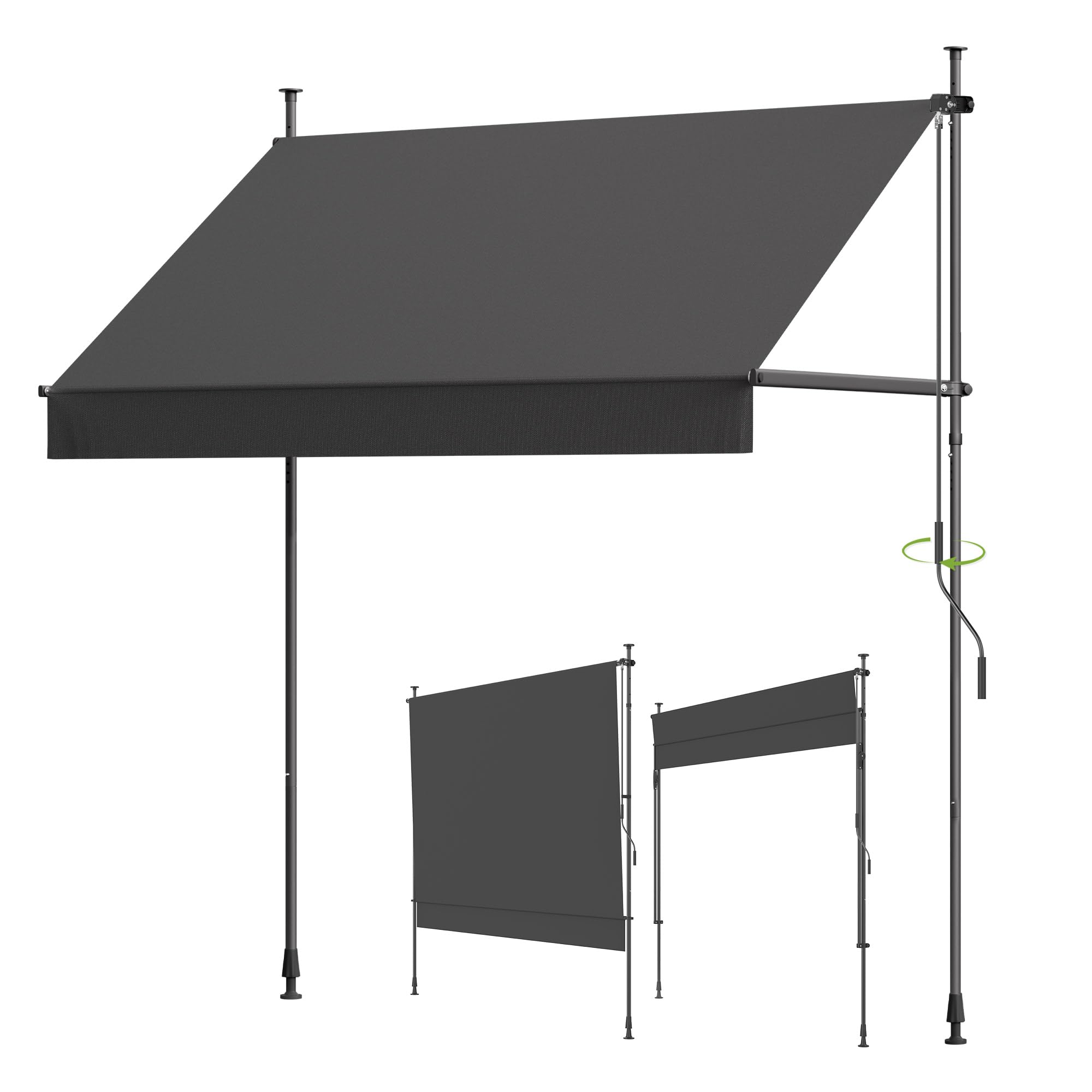 BelleMax Klemmmarkise ohne Bohren mit Handkurbel, 2026 Upgrade 2-in-1-Balkonmarkise UV-beständig höhenverstellbar & wasserabweisend, Sonnenschutz für Balkon Terrasse & Garten Anthrazit 300 cm x 125 cm