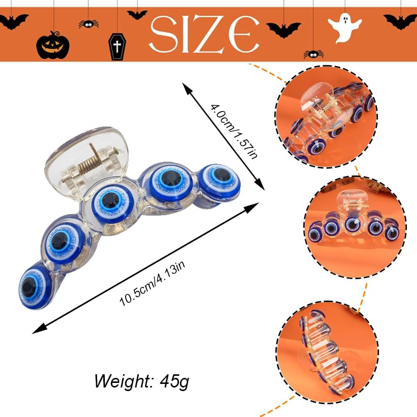 Miniatura 2 de Pinzas para el cabello de Halloween, diseño de mal de ojo azul de terror, pinzas de sujeción fuerte para el cabello de Halloween, accesorios para el