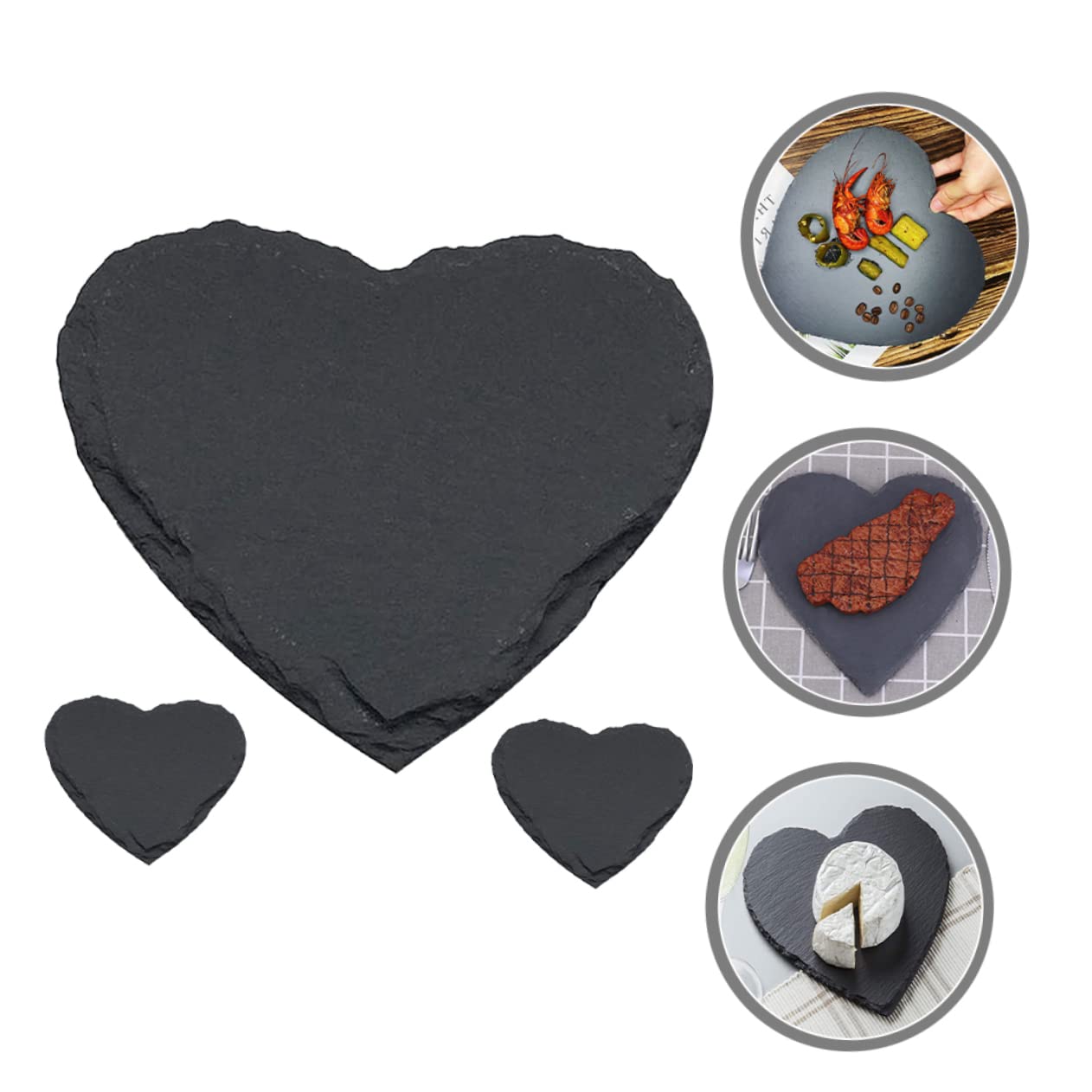 BESTYASH Piatto a Forma di Cuore in Ardesia Nera 3 Pezzi per Casa