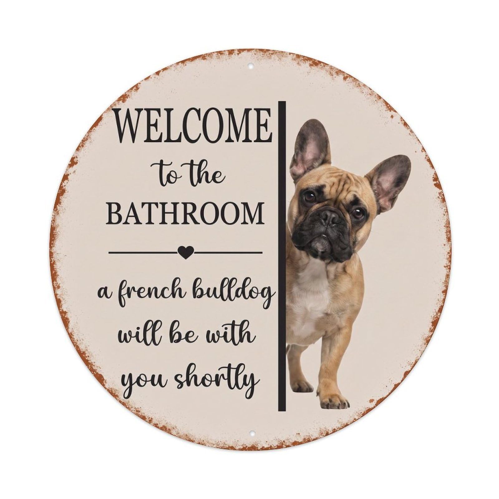 Vintage WELCOME To The BATHROOM French Bulldog Dog Metal Tin Sign