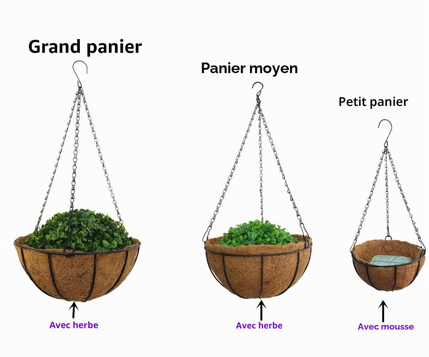Décoration intérieure et extérieure - Grandes azalées artificielles en soie jaune et violet - Panier à suspendre avec pot de fleurs (grand panier)