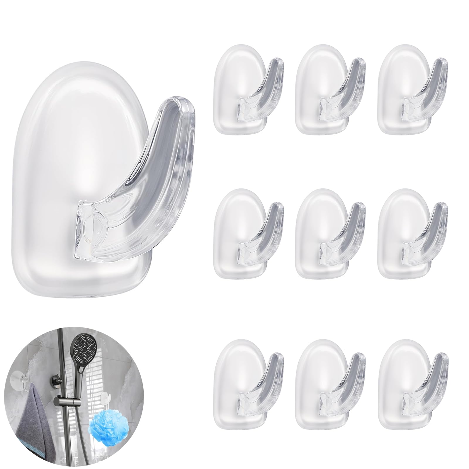 JFGDVW 10 PCS Sticky Hooks for Hanging, Stick on Hooks Heavy Duty, Plastic Hook Self Adhesive,for Hanging, Bathroom Kitchen Door Wall Shower Hook Stick On(Transparent)