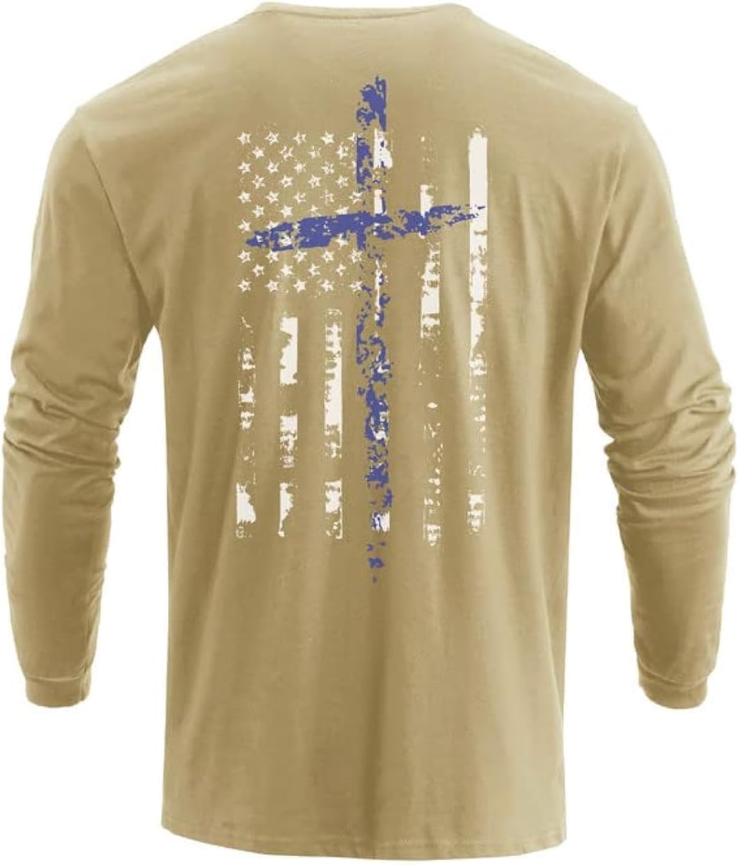 H HYFOL Men's Graphic T-Shirts USA Flag Cotton Long Sleeve American Patriotic Crewneck Regular Tee Shirts