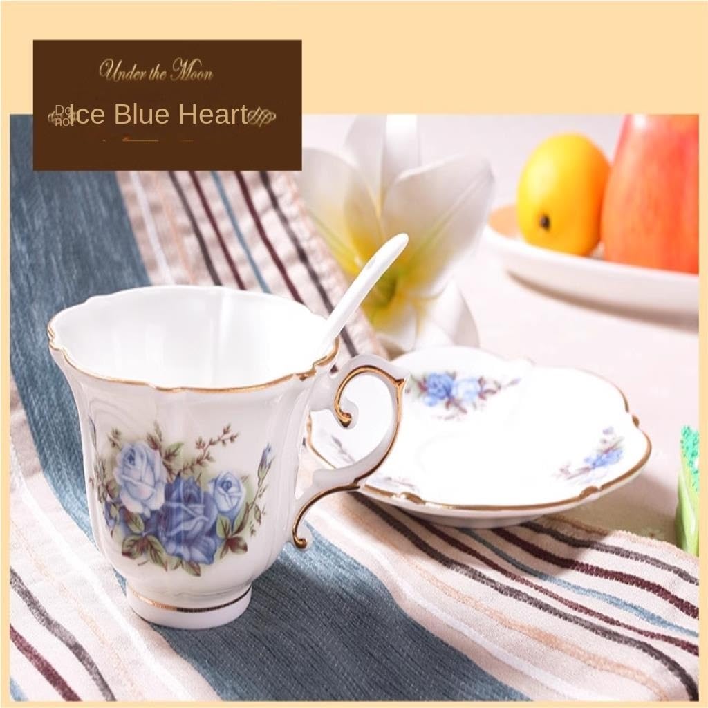 Juegos de tazas y platillos Juego de taza de café y platillo de lujo pequeño con borde dorado, de porcelana china, for té de la tarde(StyleE)