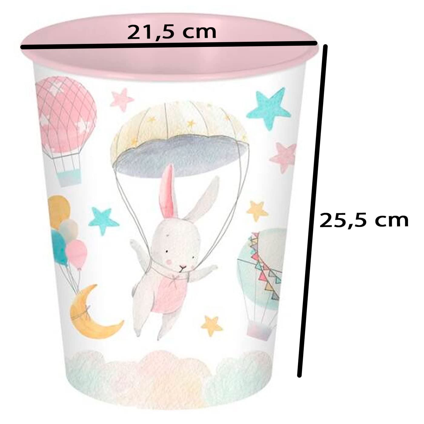 Acan Tradineur - Papelera de plástico Infantil Decorada, Cubo de Basura cilíndrico para Estudio, Dormitorio de niños (Conejita, 25,5 x 21,5 cm, 6 litros)
