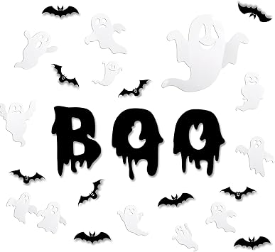 25 Pcs Halloween Wall Decor 3D Cute Ghost Stickers Bat Decals Decorations Boo Letters Window Stickers Reusable Halloween Door Decorations for Party Home Room Closet Self-Adhesive Supplies