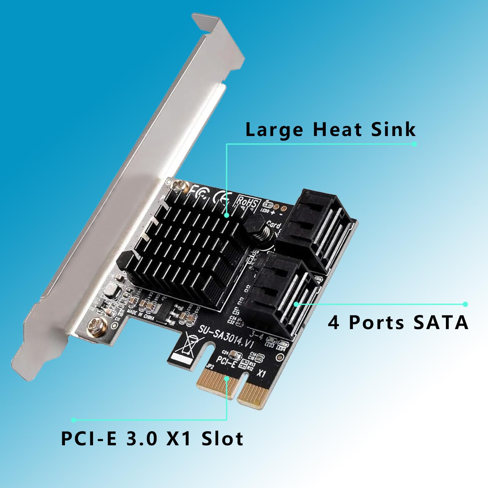 Carte d'extension PCIE 4 ports SATA III 6 Gbps PCIE 1X vers SATA 3.0 - 4 ports - Prise en charge SSD et disque dur pour Windows 7/8/10/XP/linux/Vista