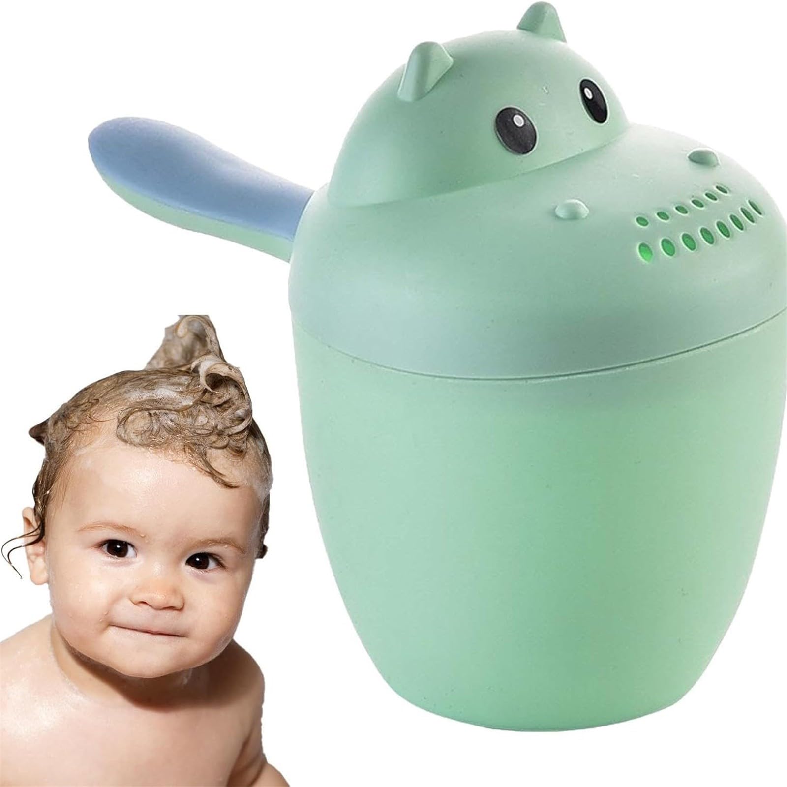 Bath Jug for Baby Washing - Baths Hair Rinsing Cup for Babies, Reusable Baths Jug for Baby Hair Washing Detachable Essential Bath Accessories for Protecting Infant Eyes (Green-C)