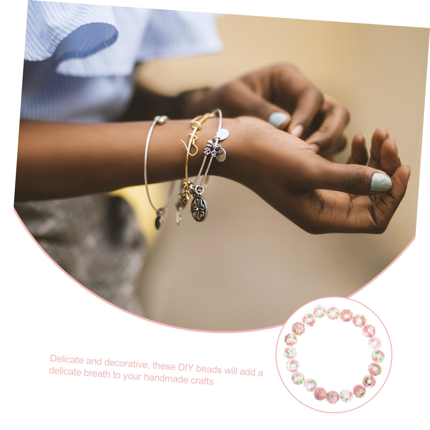 5 Juegos De Cuentas Pequeñas De Vidrio Redondas Para Hacer Joyas Para Collares Pulseras Diseño Floral 20 Unidades X 5
