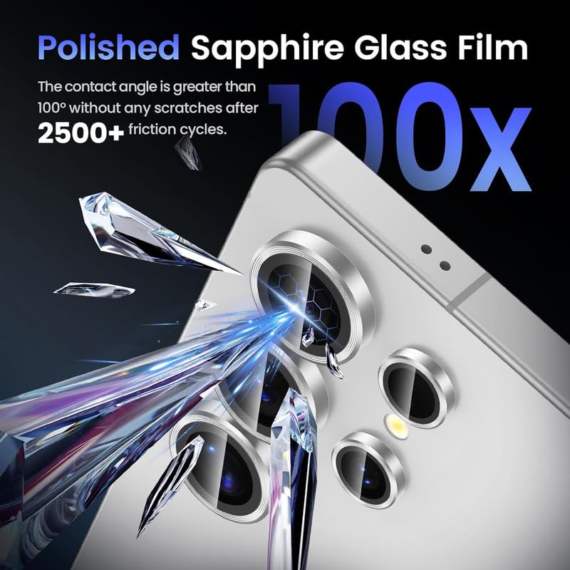 Image of Skinomi Camera Lens Protector Compatible with Samsung Galaxy S25 ultra 5G [Anti-Scratch] Premium Tempered Glass Film Aluminum Alloy Lens Ring Cover- Titanium Silver