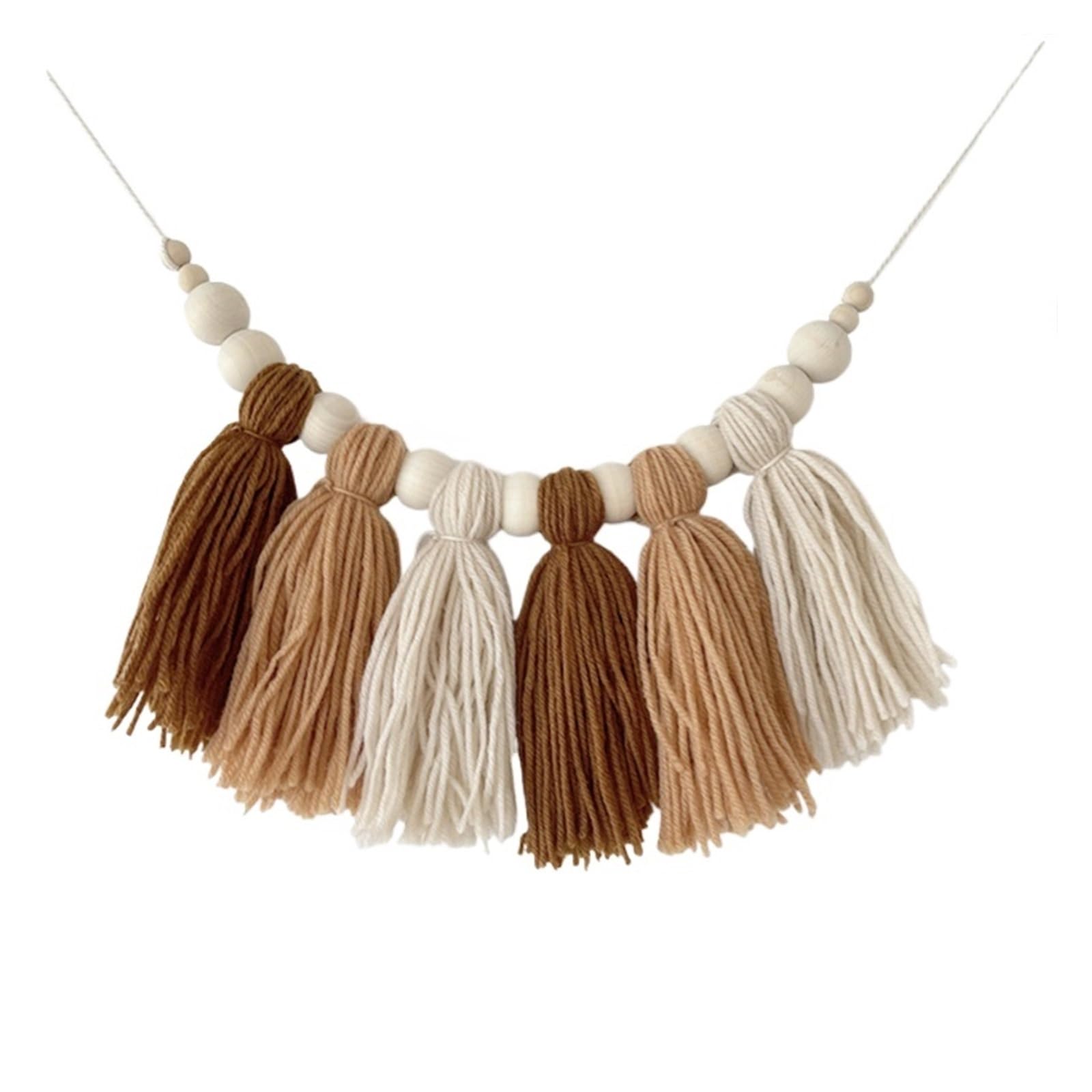 YUPLIODSX Wall Hanging Boho Tassel Garland Wall Decoration With Wooden Beads Nursery Decor For Tent Hanging Pendant Photo Props(Brown khaki)