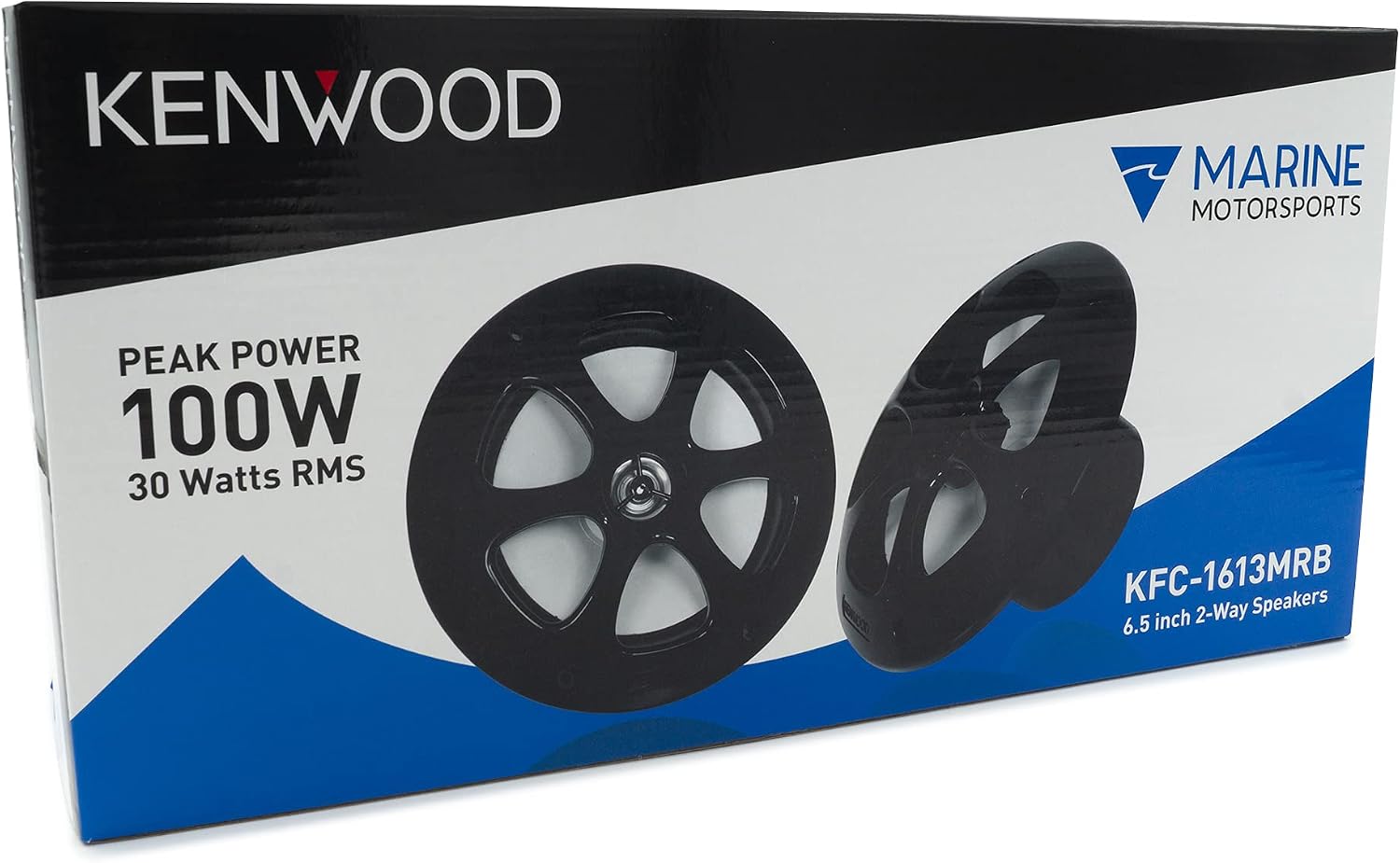 Kenwood KFC-1613MRB/W 6.5 Inch 2 Way Coaxial Waterproof Marine/Motorsports/Car Speakers, Pair, 4 Ohm, 100 Peak Watts (Black)