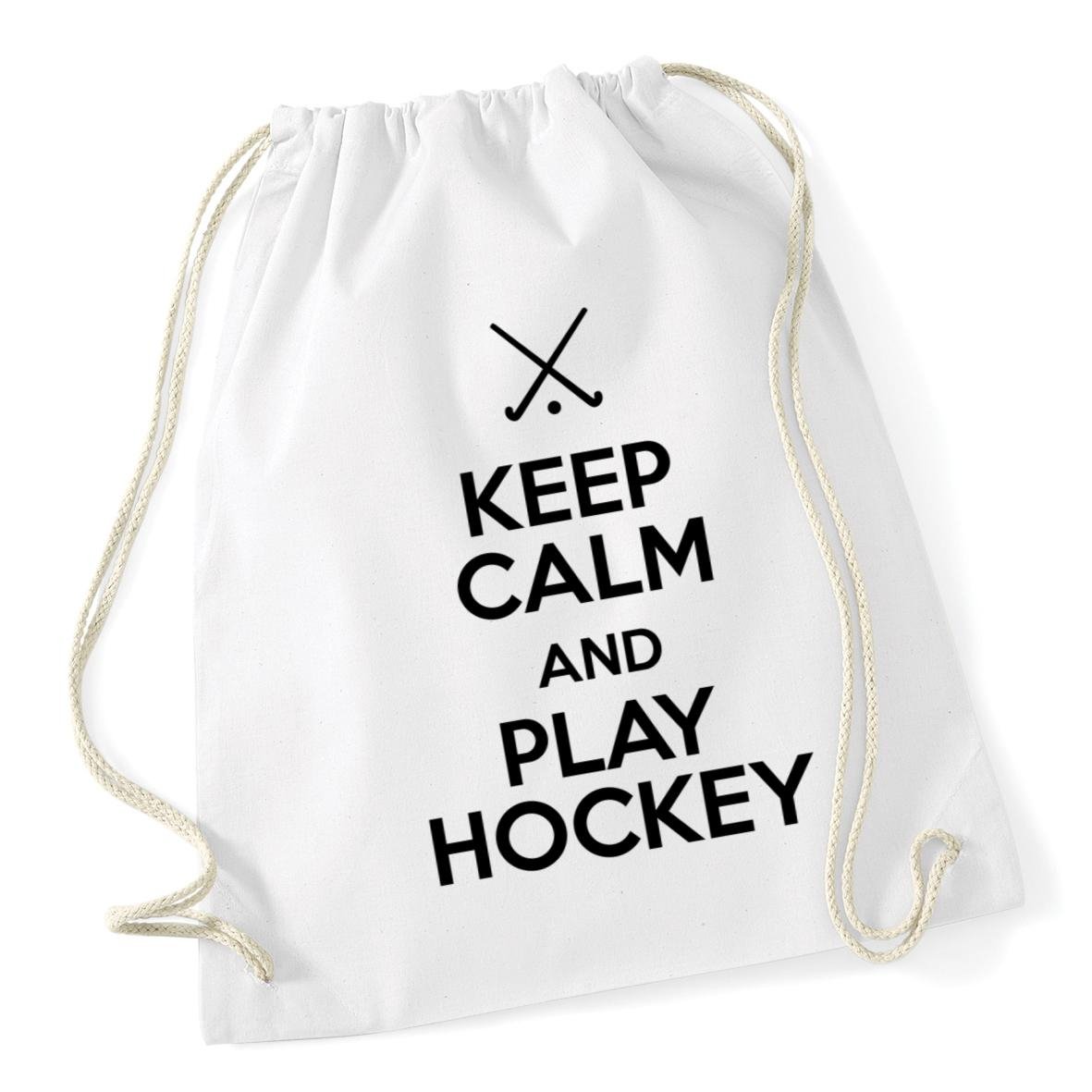 Hippowarehouse Keep Calm and Play Hockey Drawstring Cotton School Gym Bag 37cm x 46cm, 12 litres