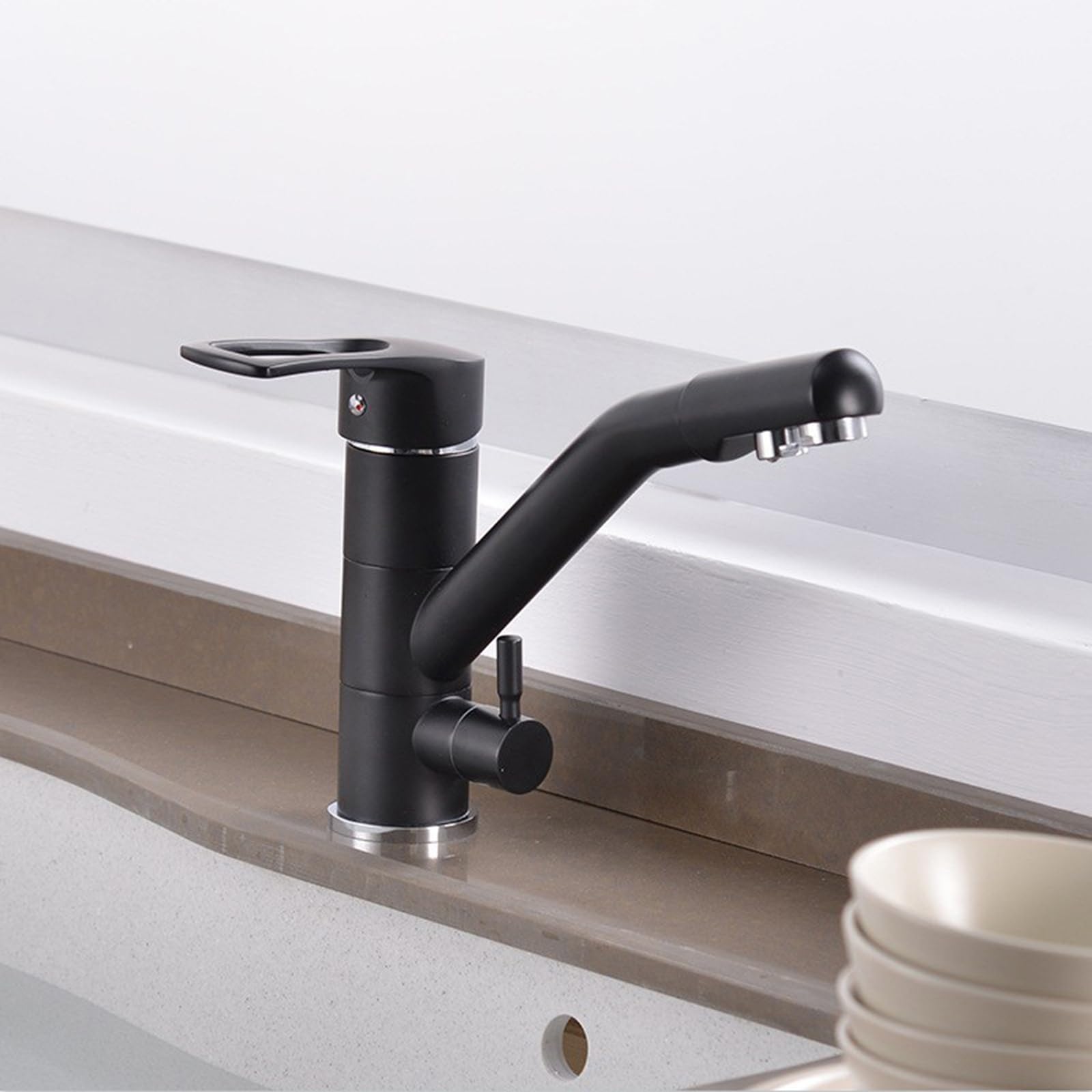 Grifo Osmosis 3 Vias Latón Hoyo Único Agua Fría y Caliente Agua Pura Grifo Cocina Osmosis 3 Vias-Negro