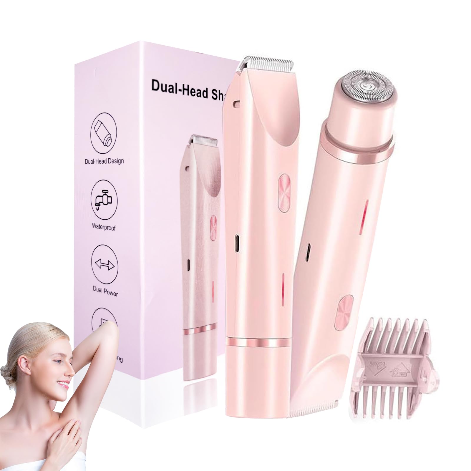 Afeitadora íntima eléctrica para mujer, 2 en 1, afeitadora eléctrica para mujer, zona íntima, recortadora de bikini, resistente al agua, en húmedo y en seco, para cara, cuerpo, pierna, bikini