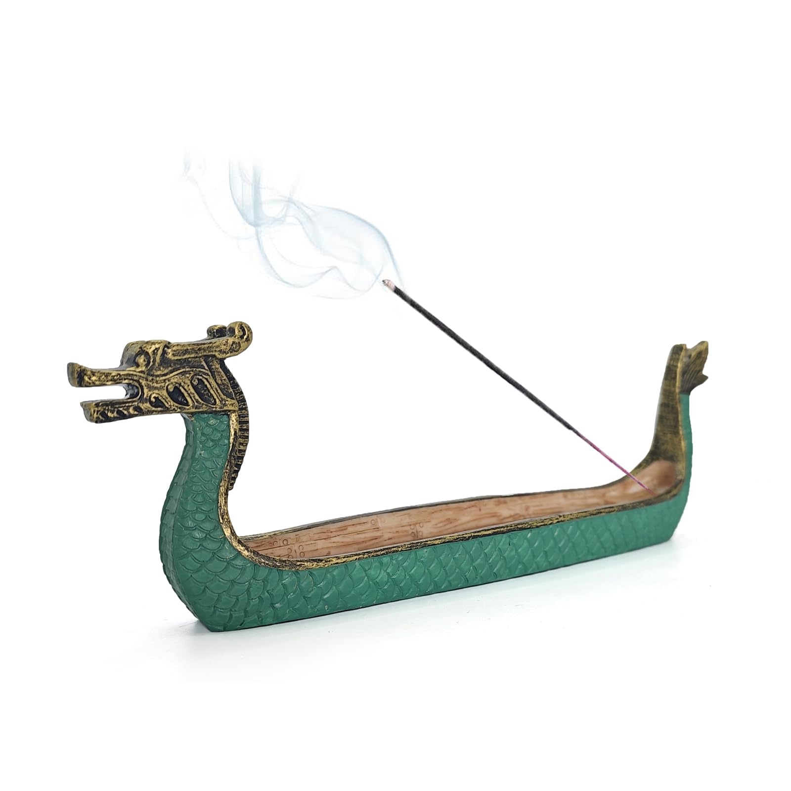Bruciatore Di Incenso In Resina A Forma Di Nave Vichinga Con Drago - Intagliato A Mano, 24 Cm - Decorazione Rustica