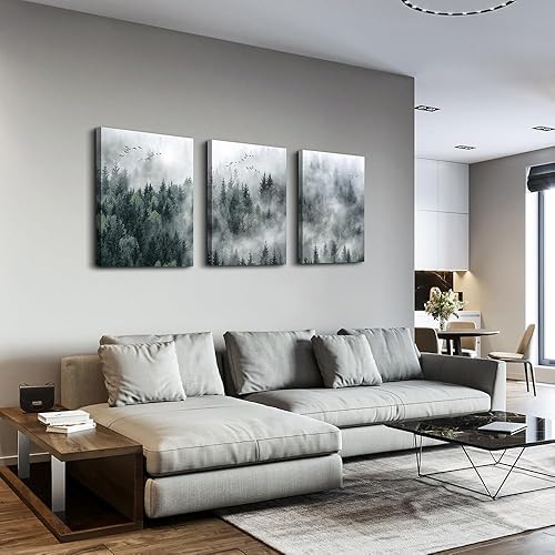 Miniatura 2 de Lienzo decorativo de pared para sala de estar, decoración de pared moderna para dormitorio, bosque brumoso, árboles, paisaje, pintura de pared,