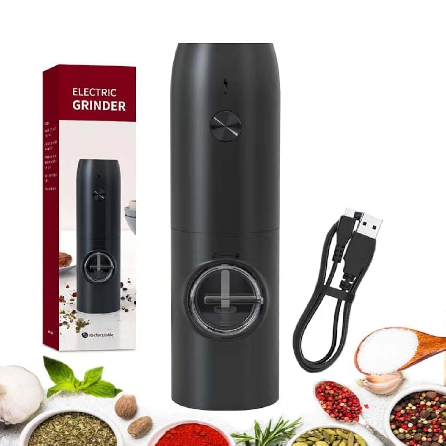 DORAIMI123Rechargeable Electric Pepper Grinder，RefillableSpices Automatic Grinding Shaker Set, Adjustable Coarseness, Suitable for BBQ Restaurant Kitchen（Black）