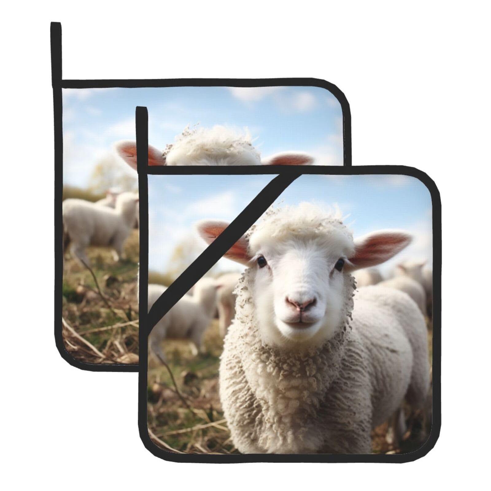 2Pcs Pot Holders for Kitchen Heat Resistant Potholder Cute Sheep Lamb Hot Pads for Countertops Oven Pot Holders for Cooking Baking Kitchen Hot Mat Trivet 8 inch Hot Pad