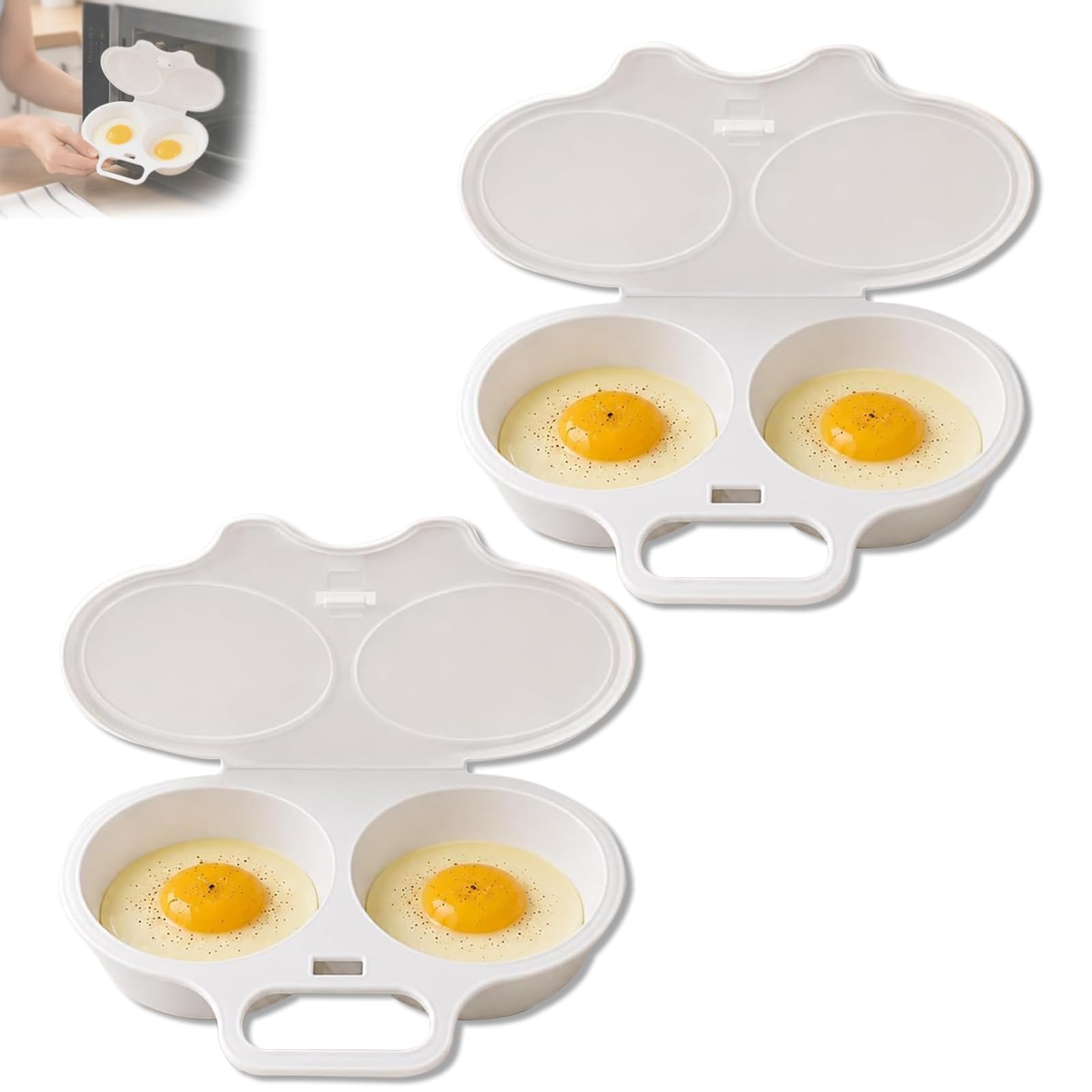 Microwave Egg Poacher,2 Cavity Nonstick Poached Egg Maker With Lid，2PCS-A