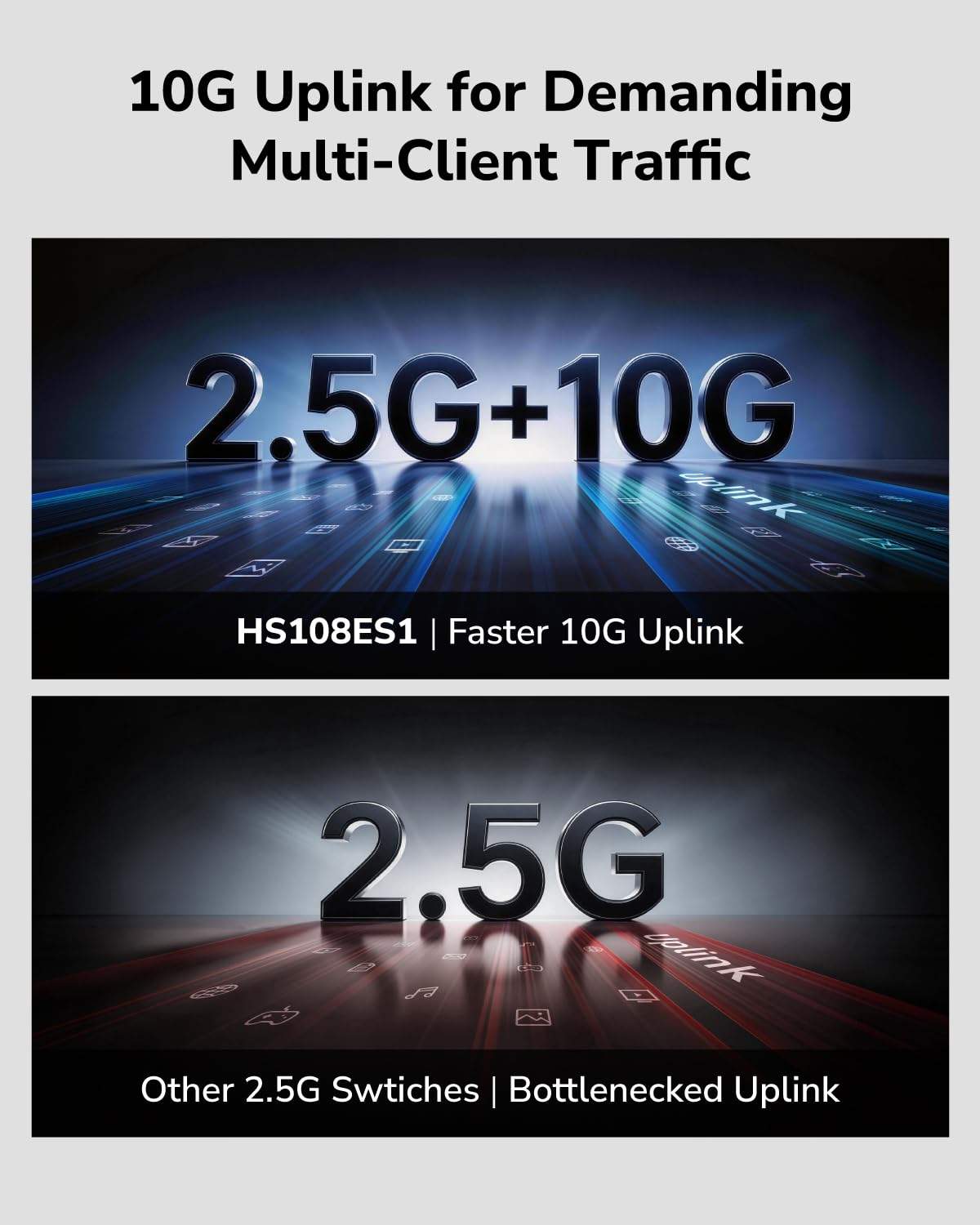 Cudy Switch 8-Portowy 2,5G 1x10G SFP+ Zarządzalny Multi-Gigabit HS108ES1 | Przepustowość 60Gbps, Cichy Fanless Metalowy RJ45, VLAN QoS IGMP LAG, Desktop Naścienny, WiFi 6/7 Routery APs NAS PCs